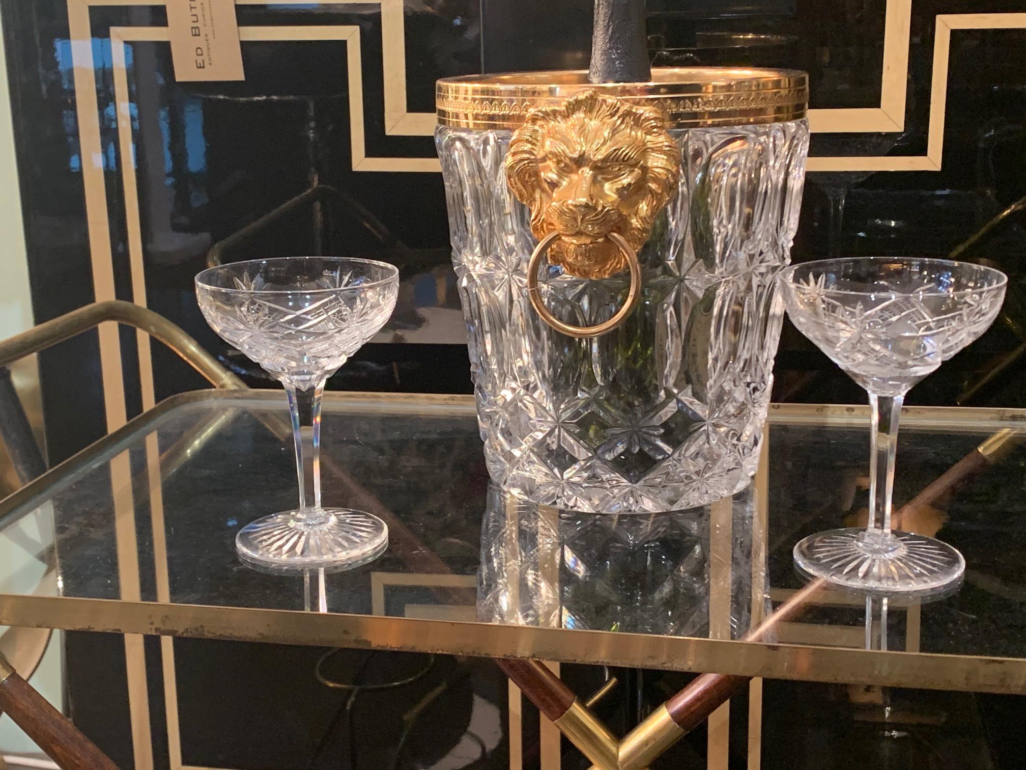 Val Saint Lambert Crystal Champagne Bucket with Gilt Metal Lion Head Handles 3