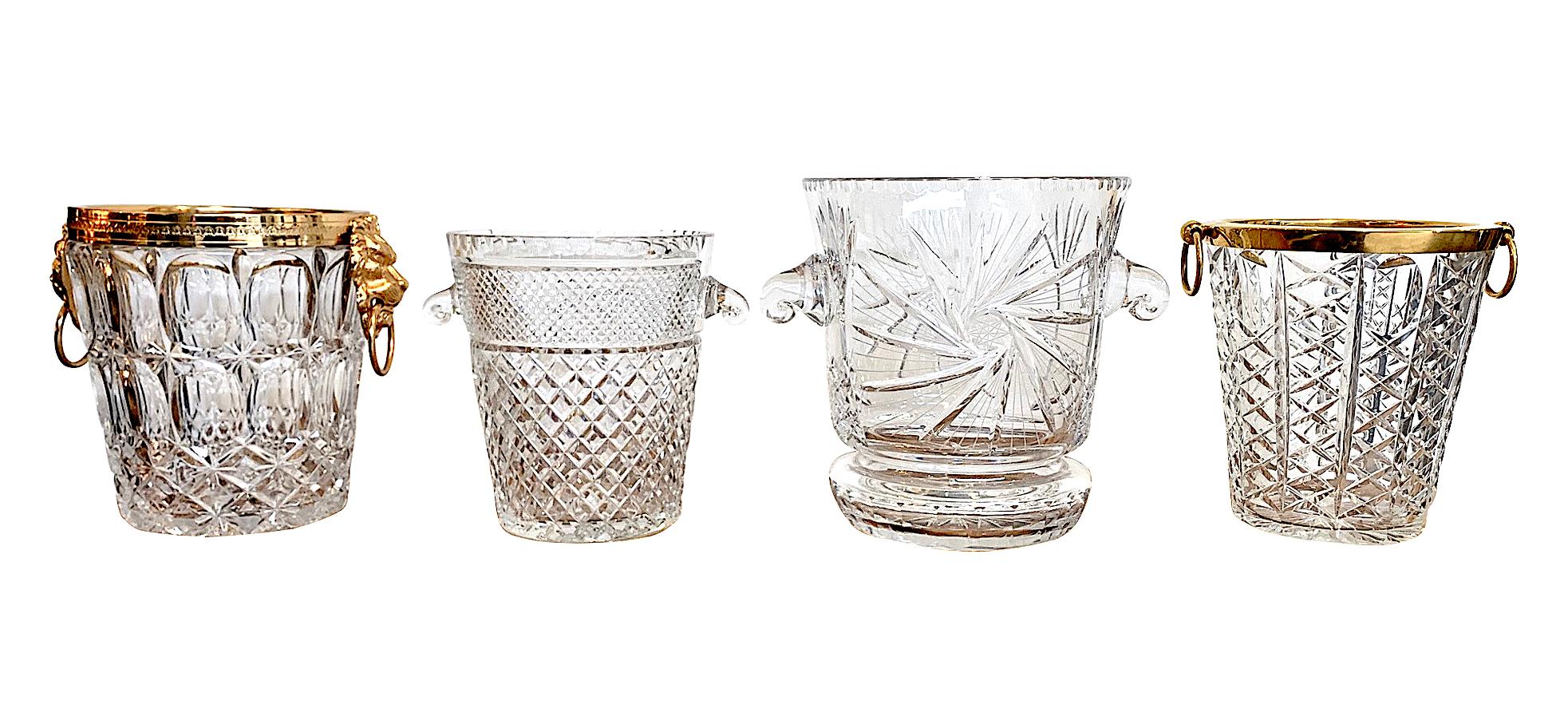 Mid-Century Modern Val Saint Lambert Crystal Champagne Bucket with Glass Handles For Sale