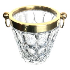 Val St Lambert Crystal Ice Bucket with Brass Top and Handles