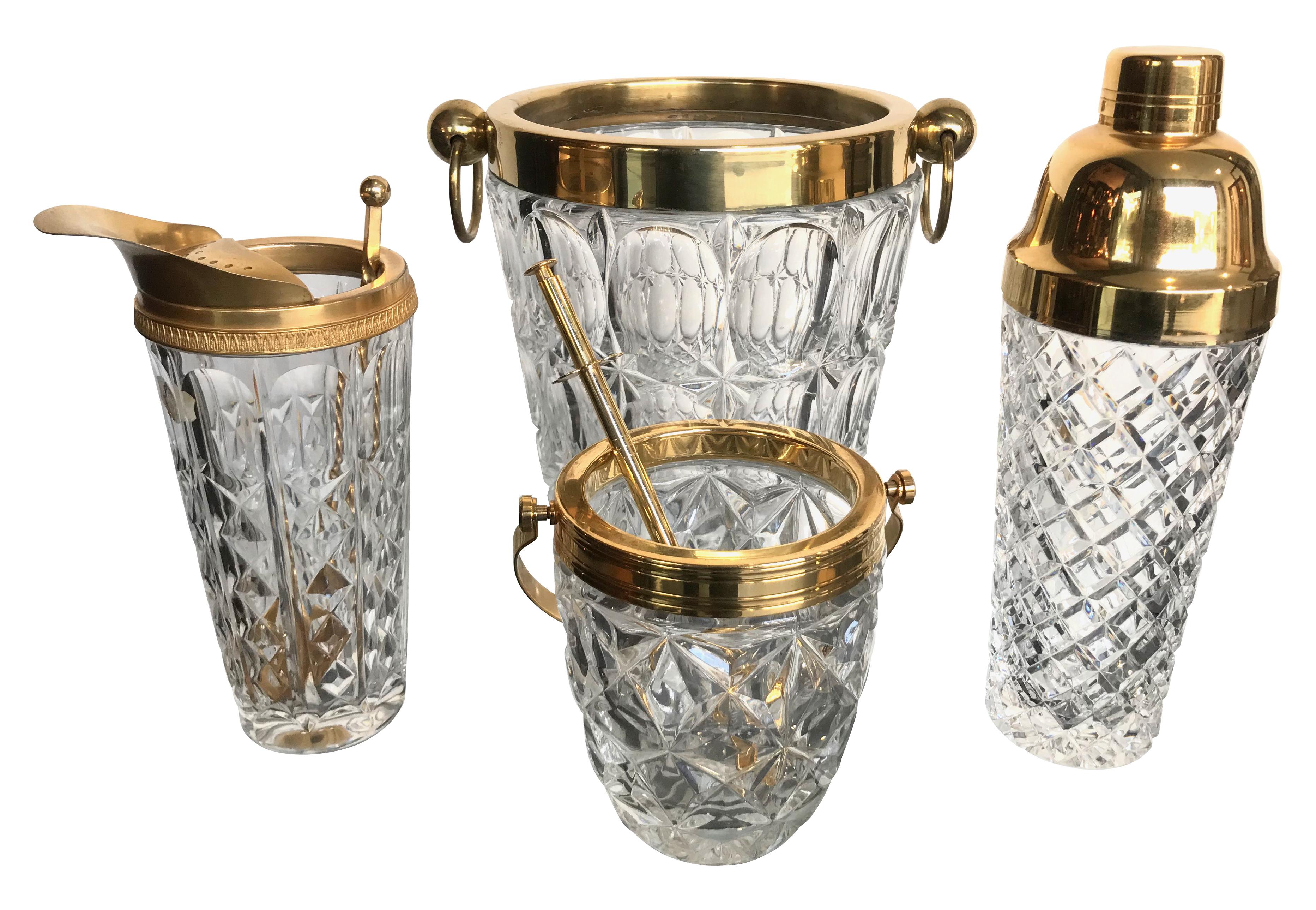 Val St Lambert Crystal Ice Bucket with Brass Top and Handles In Good Condition In London, GB