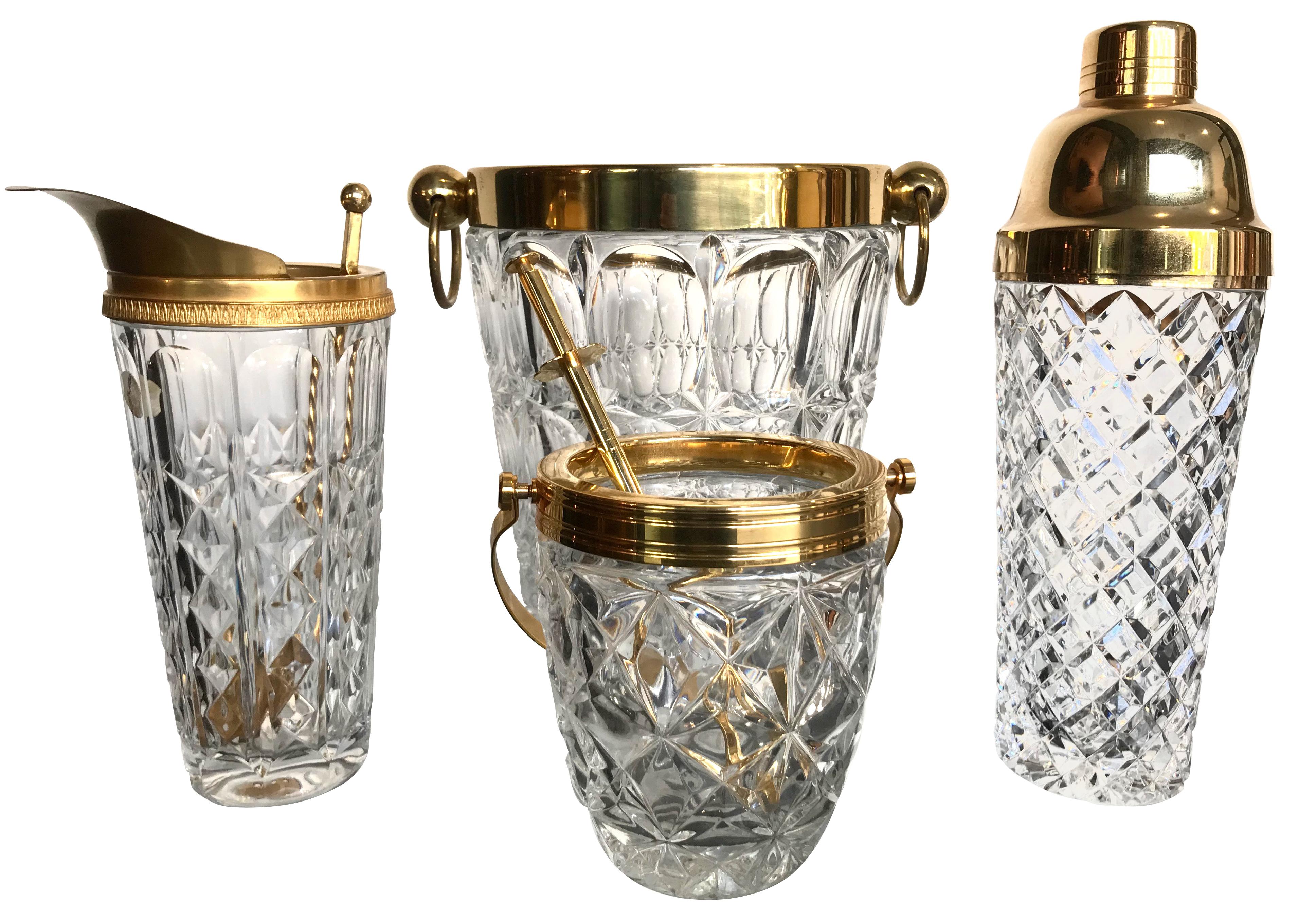 Mid-20th Century Val St Lambert Crystal Ice Bucket with Brass Top and Handles