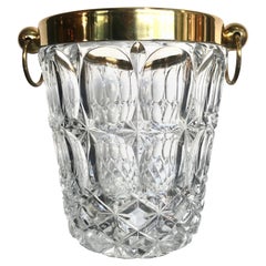 Vintage Val St Lambert Crystal Ice Bucket with Brass Top and Handles