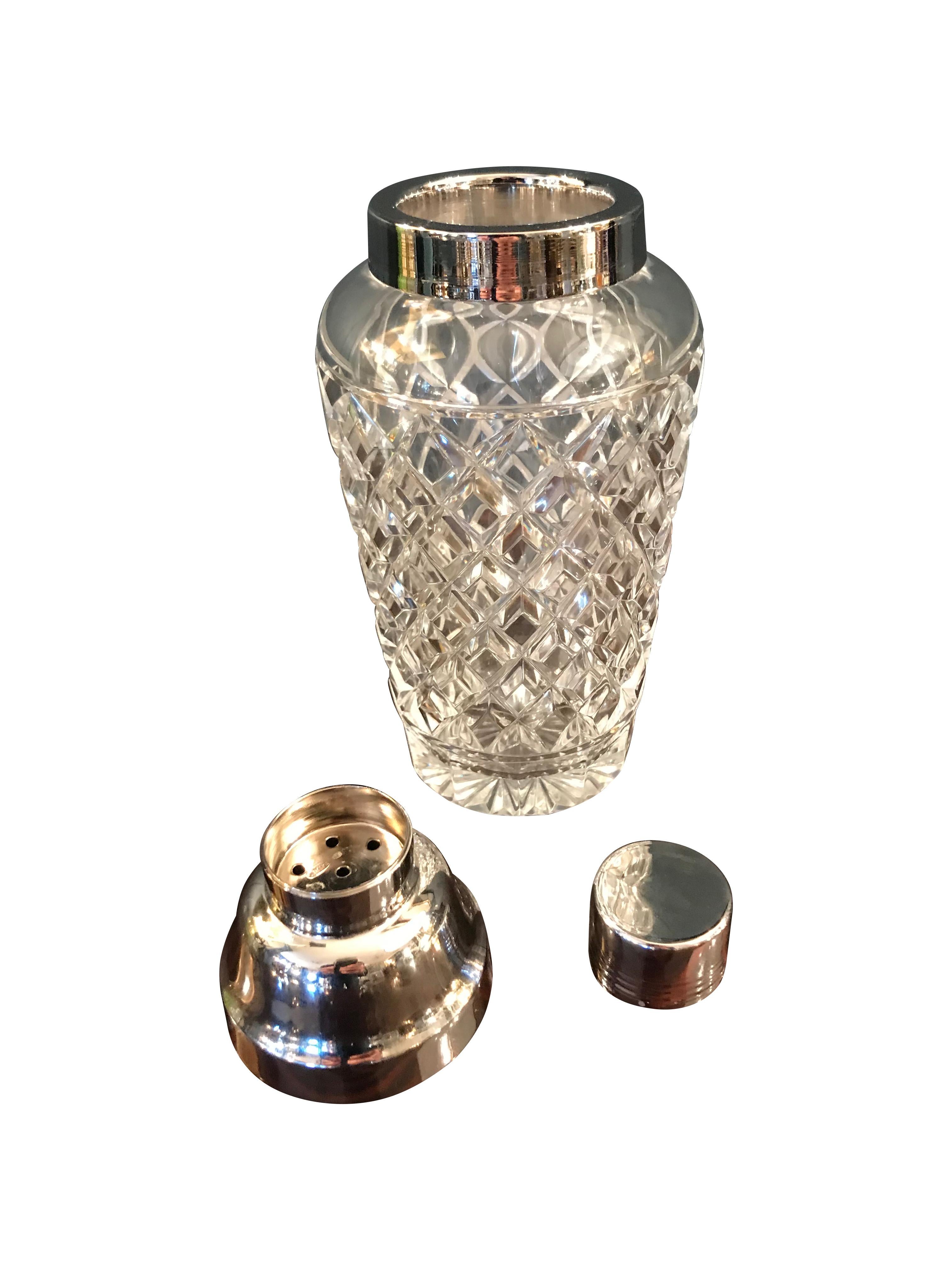 Mid-Century Modern Val St Lambert  Rhodium Plated and Crystal Glass Cocktail Shaker