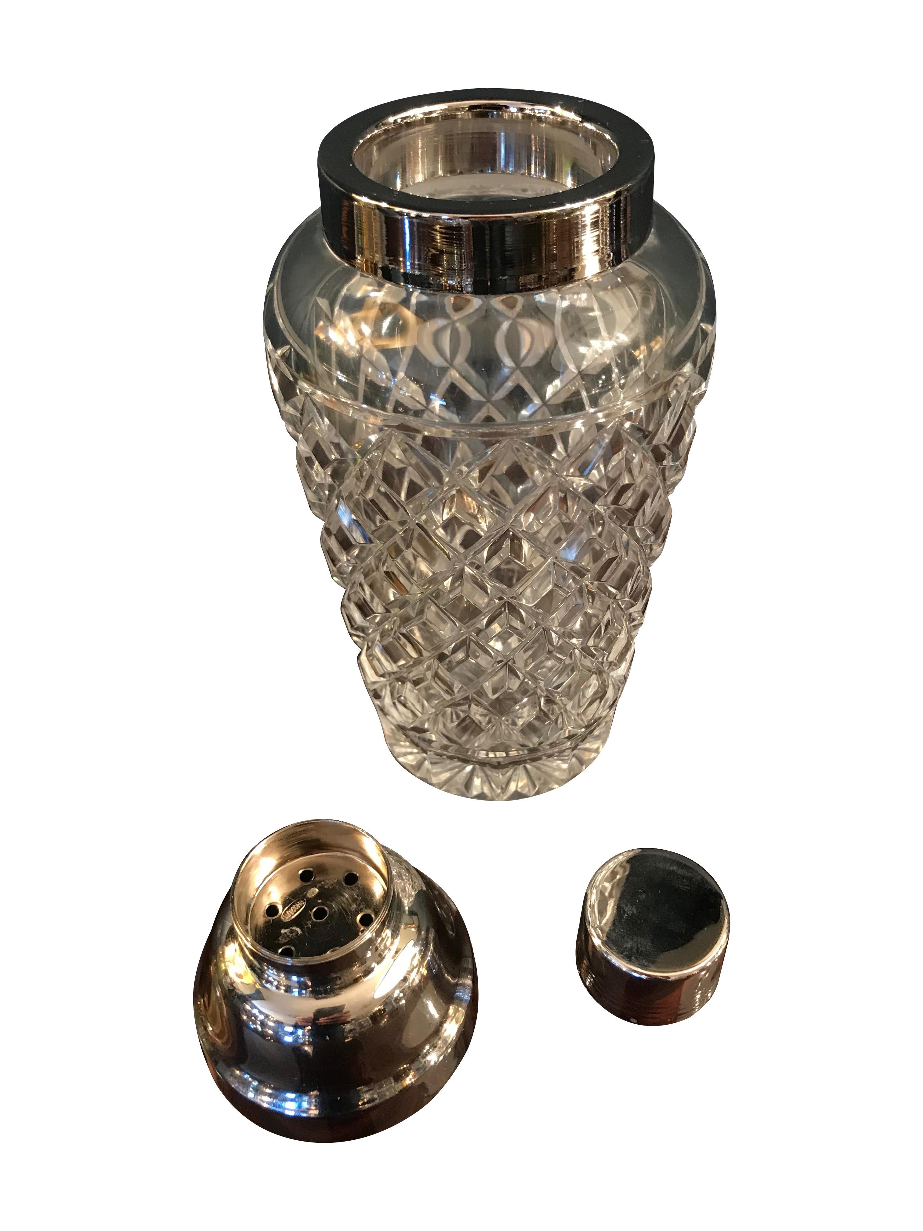 Belgian Val St Lambert  Rhodium Plated and Crystal Glass Cocktail Shaker