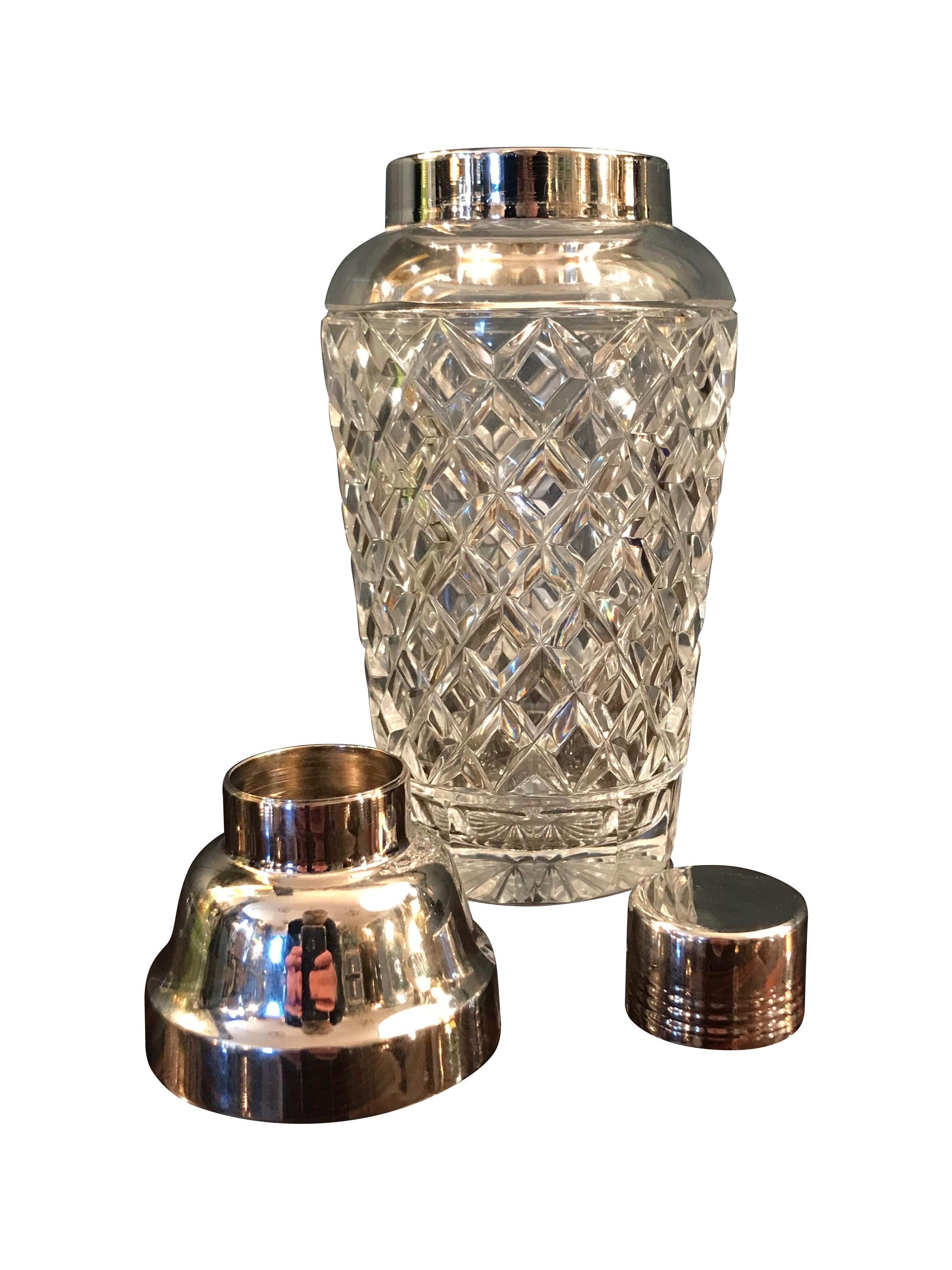 Val St Lambert  Rhodium Plated and Crystal Glass Cocktail Shaker In Good Condition In London, GB