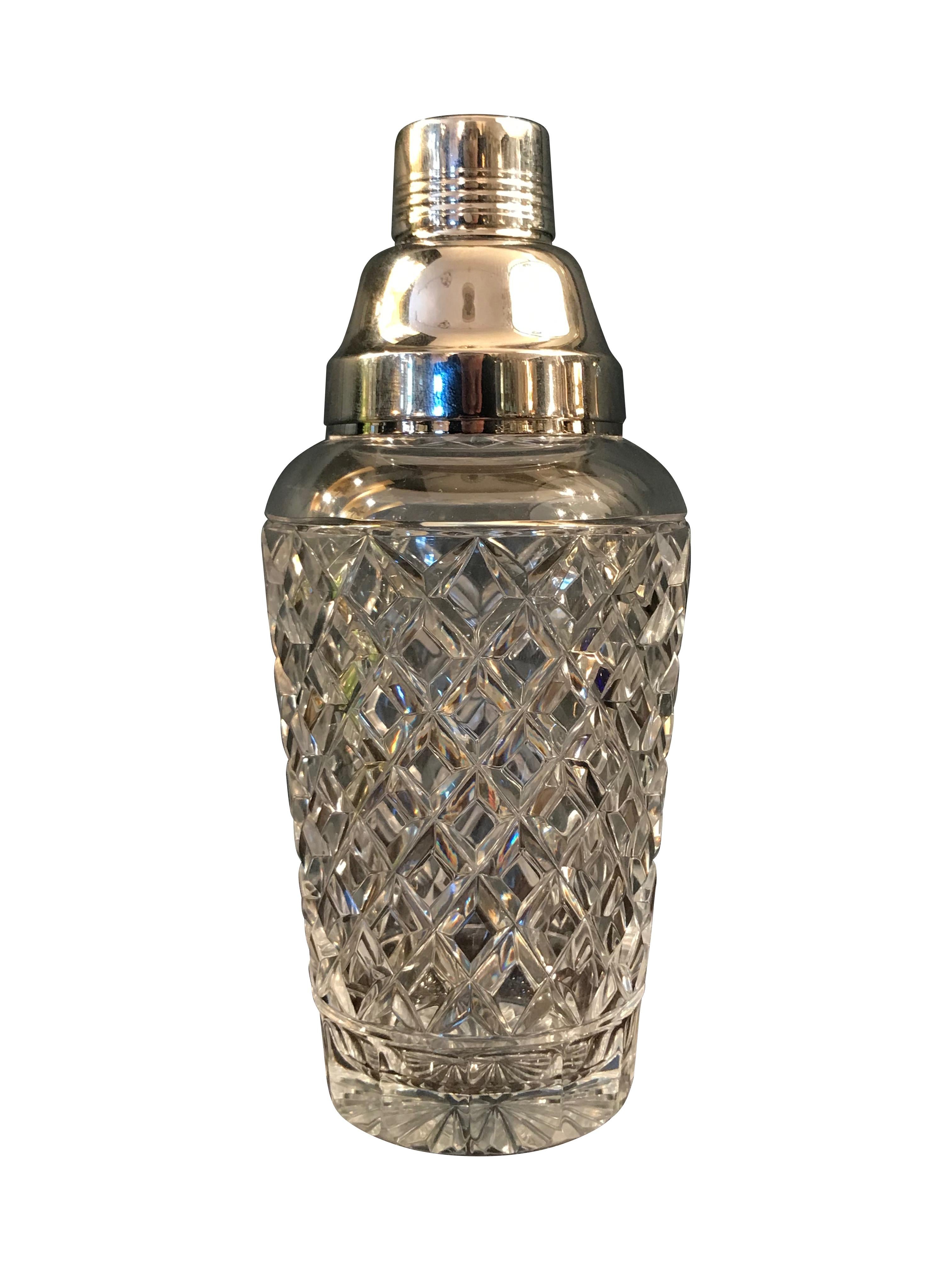 Mid-20th Century Val St Lambert  Rhodium Plated and Crystal Glass Cocktail Shaker