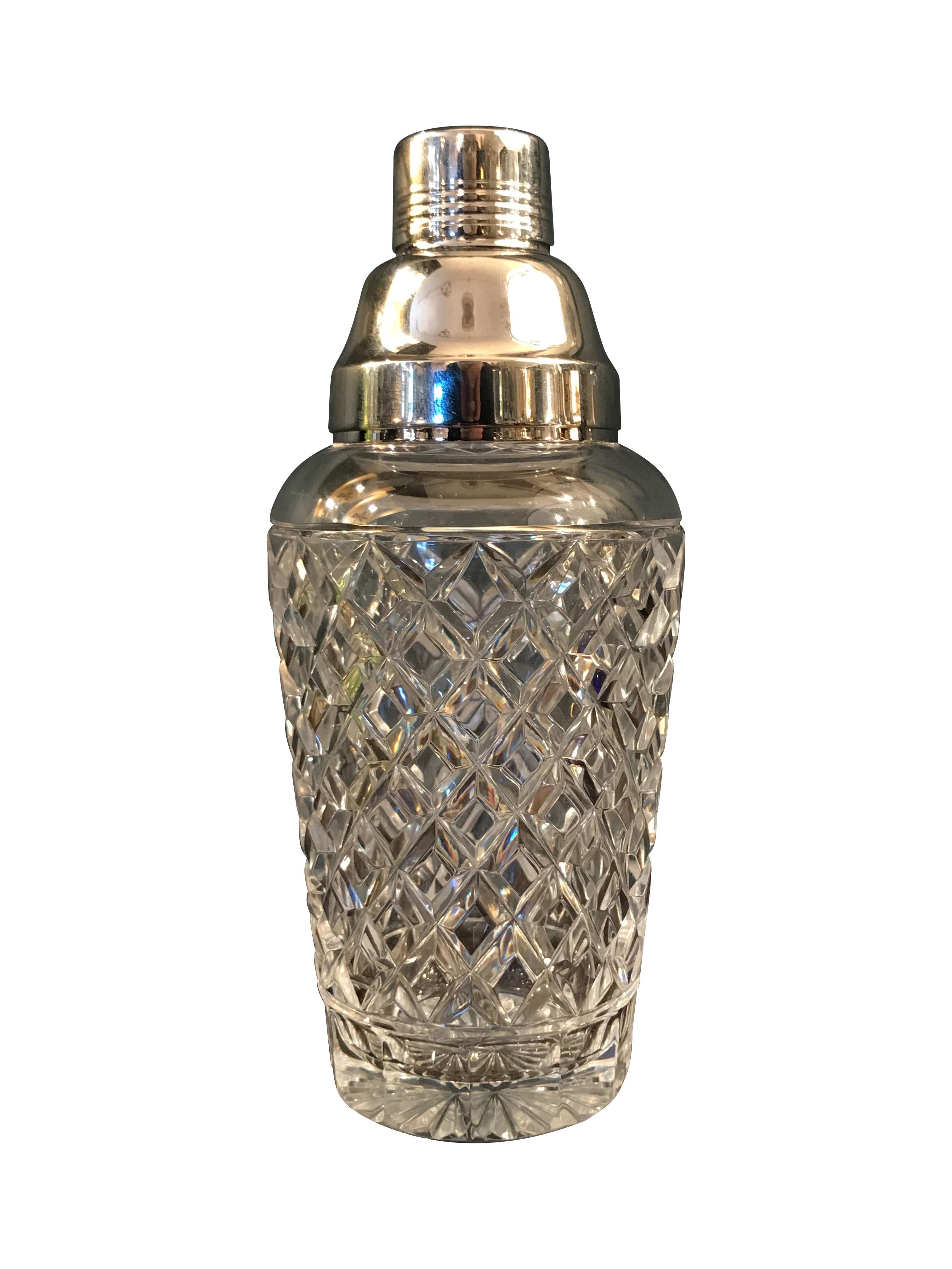 Silver Plate Val St Lambert  Rhodium Plated and Crystal Glass Cocktail Shaker