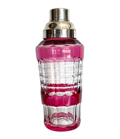 Val St Lambert "Verone" Cranberry Crystal and Silver Plated Cocktail Shaker