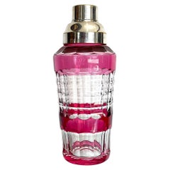 Val St Lambert "Verone" Cranberry Crystal and Silver Plated Cocktail Shaker
