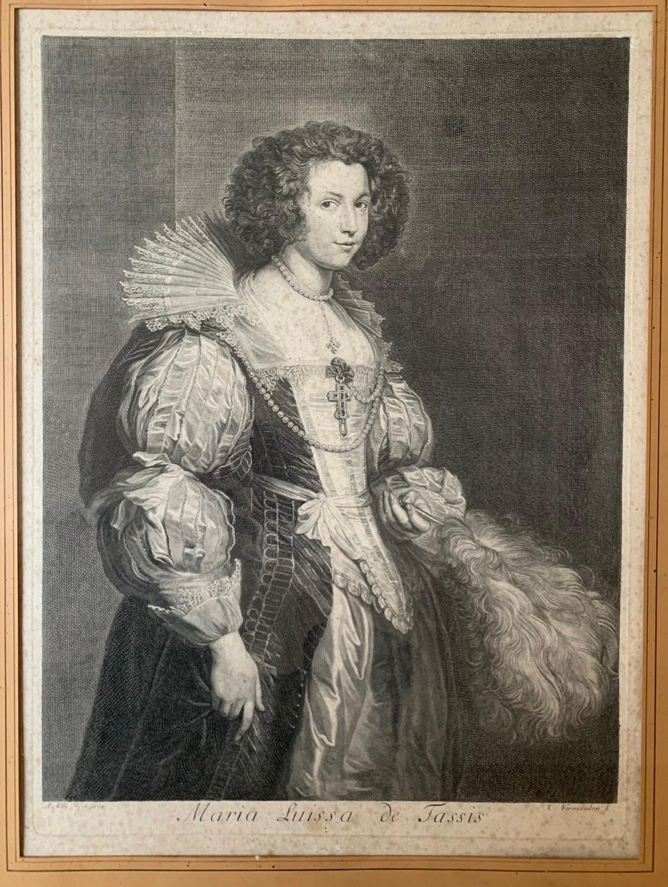 A. Van Dyck: „Maria Luissa De Tassis“, Gravur von C. Vermeulen, 17. Jahrhundert (Graviert) im Angebot