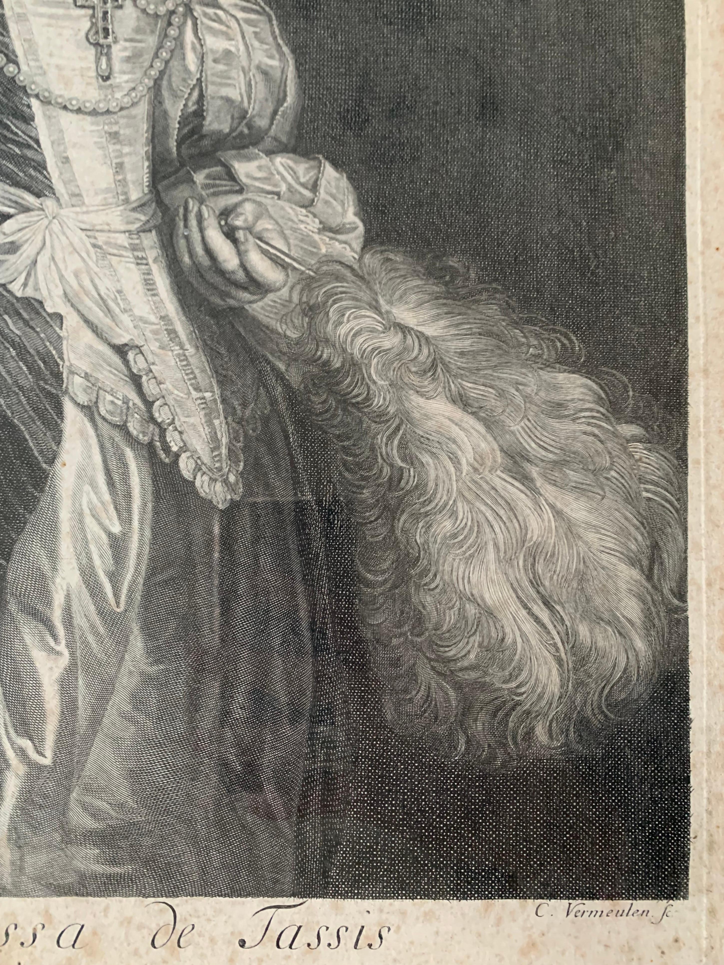 A. Van Dyck: „Maria Luissa De Tassis“, Gravur von C. Vermeulen, 17. Jahrhundert (Papier) im Angebot