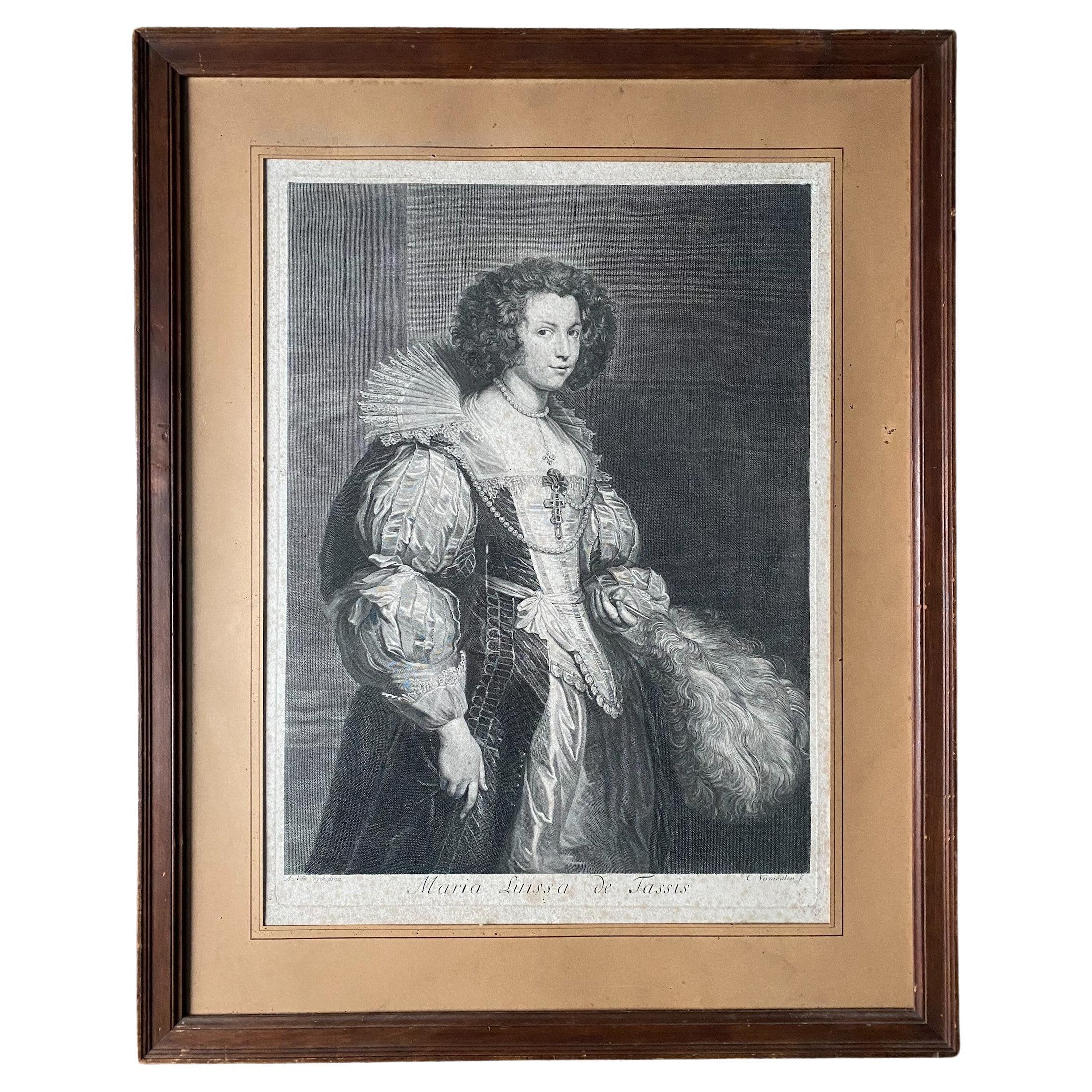 A. Van Dyck "Maria Luissa De Tassis" Gravure de C. Vermeulen 17ème siècle