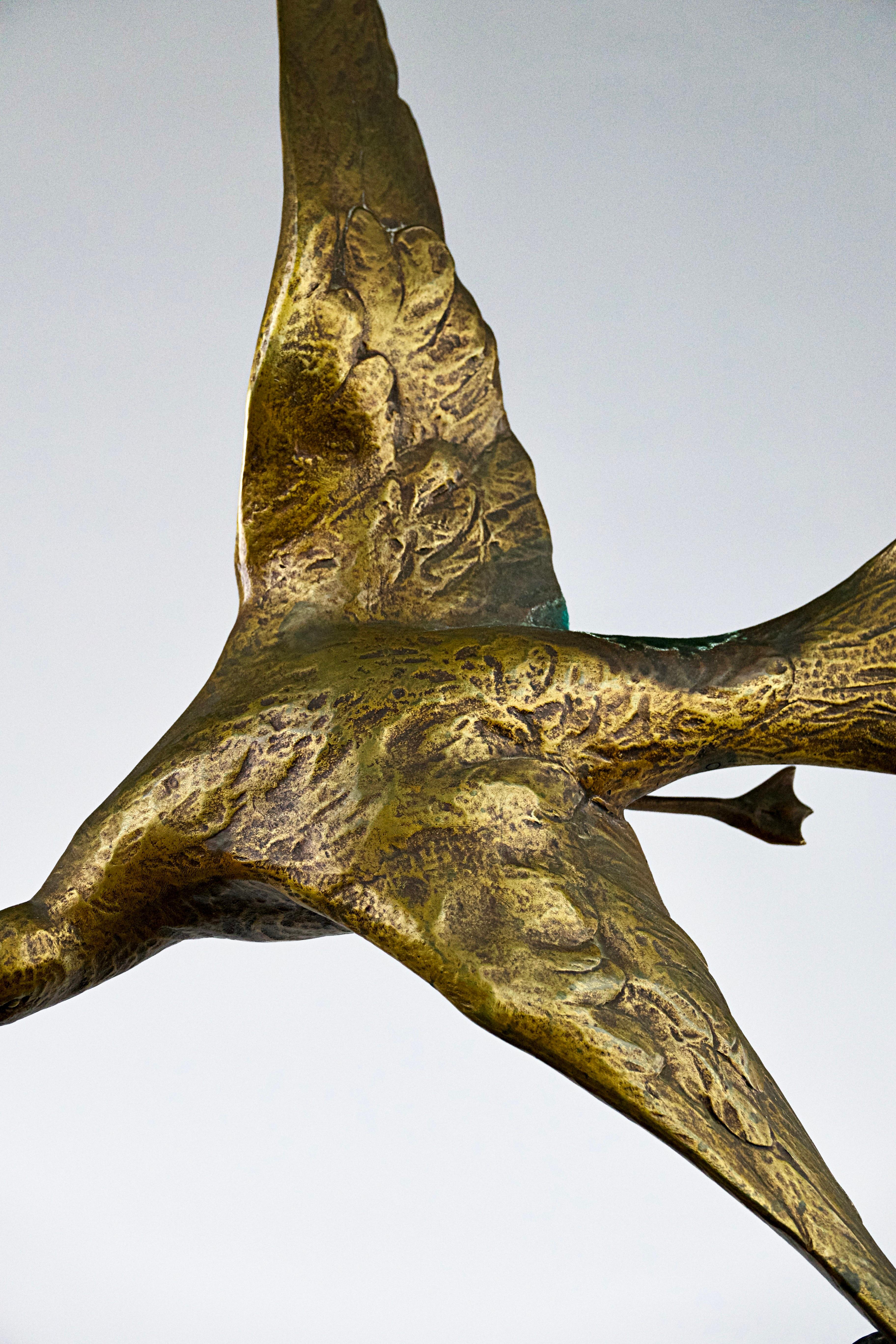 Bronzo A. Van Kote, Gabbiano sopra le onde, scultura in bronzo Fine XIX secolo Belgio in vendita