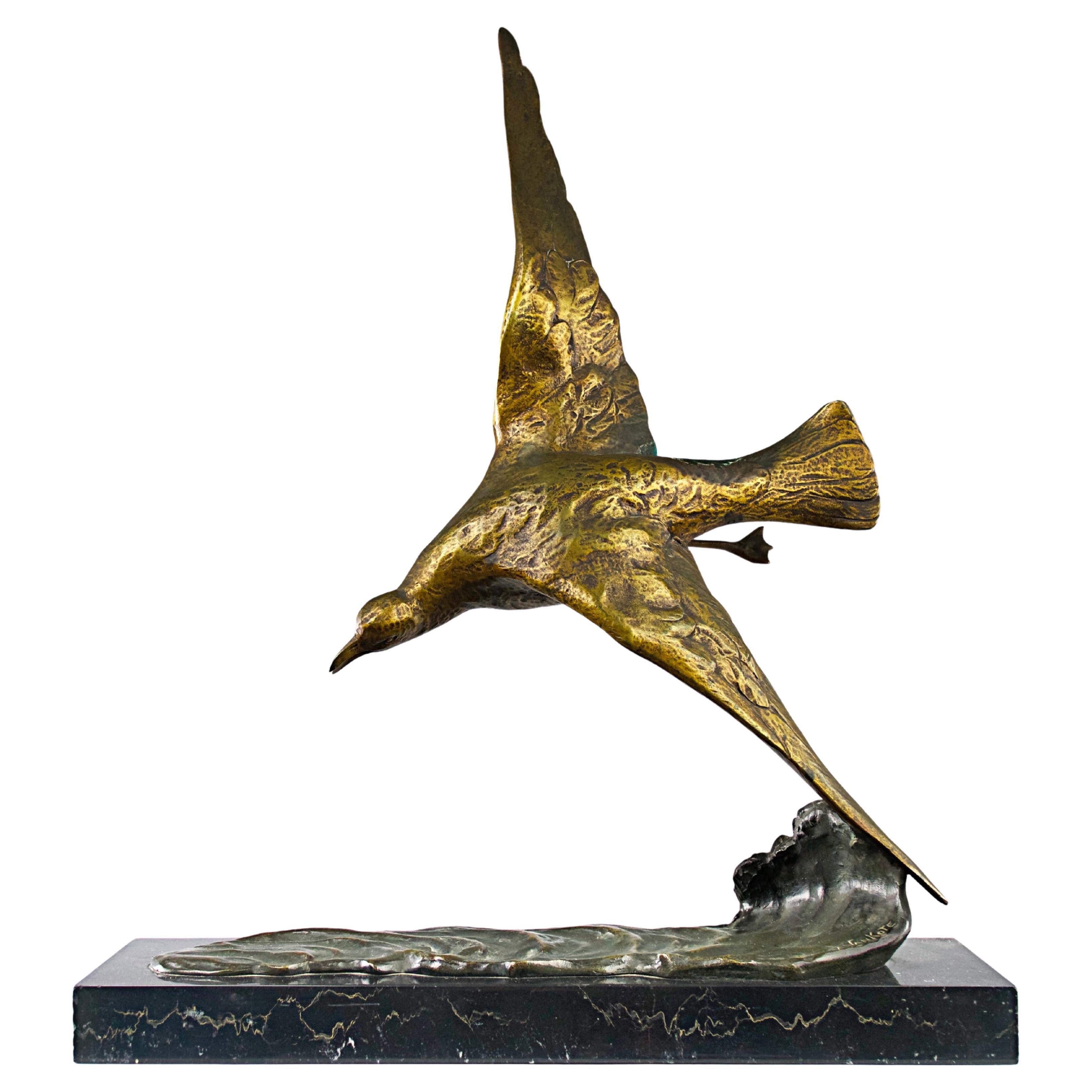 A. Van Kote, Seagull above Waves, Bronze Sculpture Late 19th Century Belgium For Sale