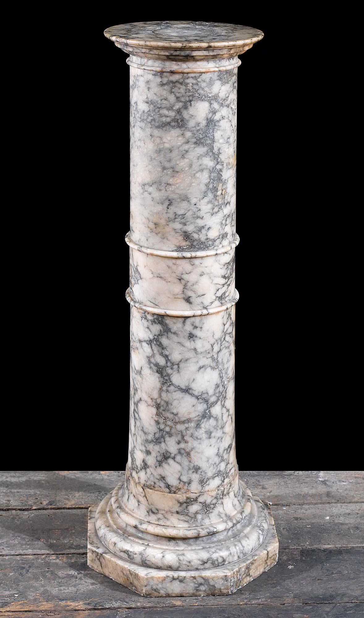 Hand-Carved Variegated Marble Column Pedestal