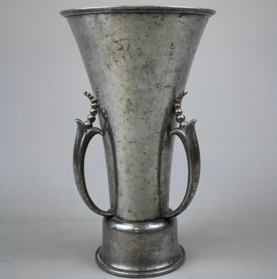 A Swedish grace style pewter vase manufactured by Ystad Tenn, Sweden, 
Circa 1930th. marked by manufacturer.