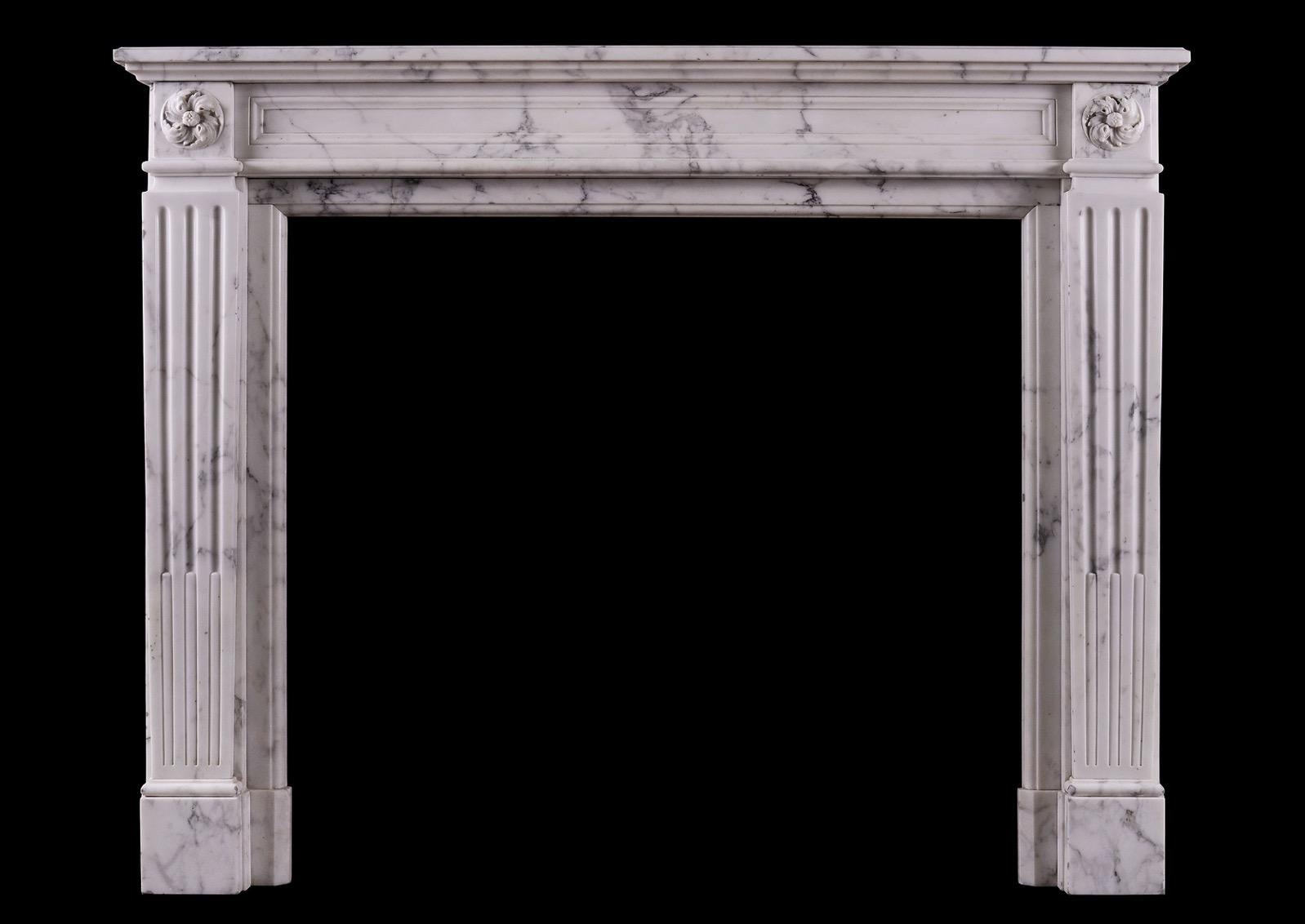 French Veined Statuary Louis XVI Style Marble Fireplace