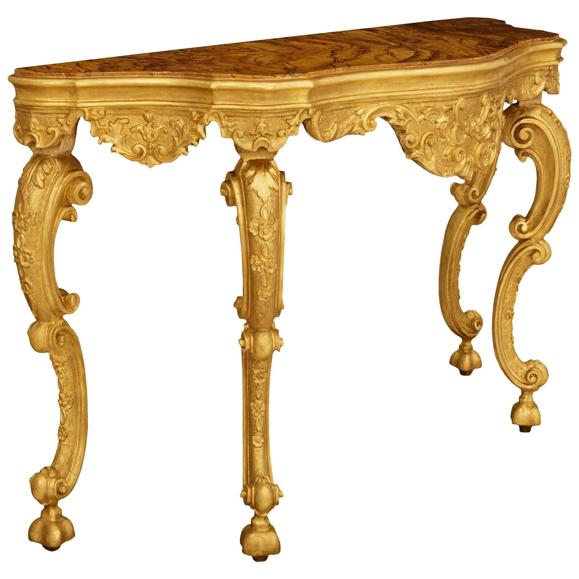 Italian A Venetian 18th century Giltwood and faux painted marble console For Sale