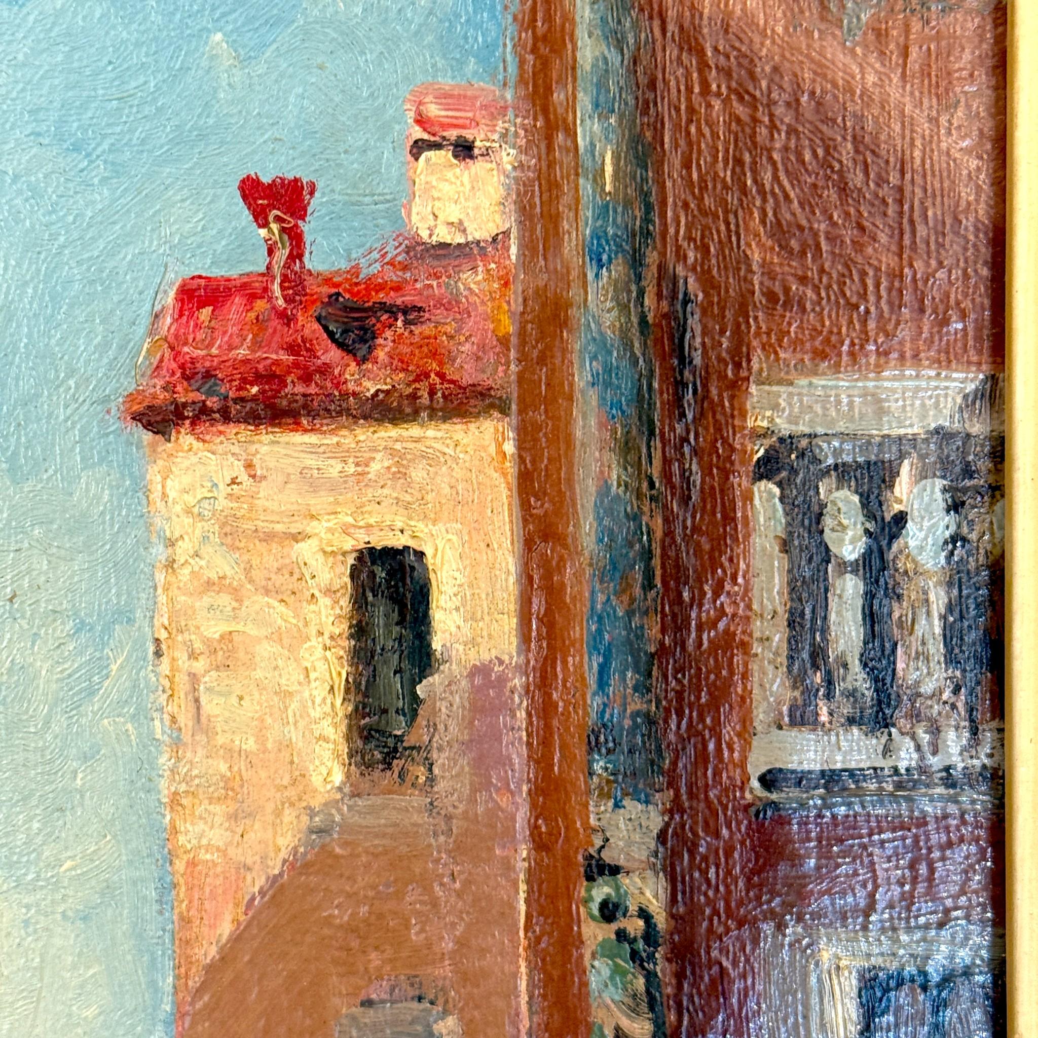 XIXe siècle Canal vénitien avec un gondolier, cadre moulé patiné, signé, 19e siècle en vente