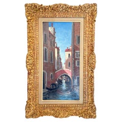 A Venetian Canal with a Gondolier, patinated moulded Frame, signed, 19th Century