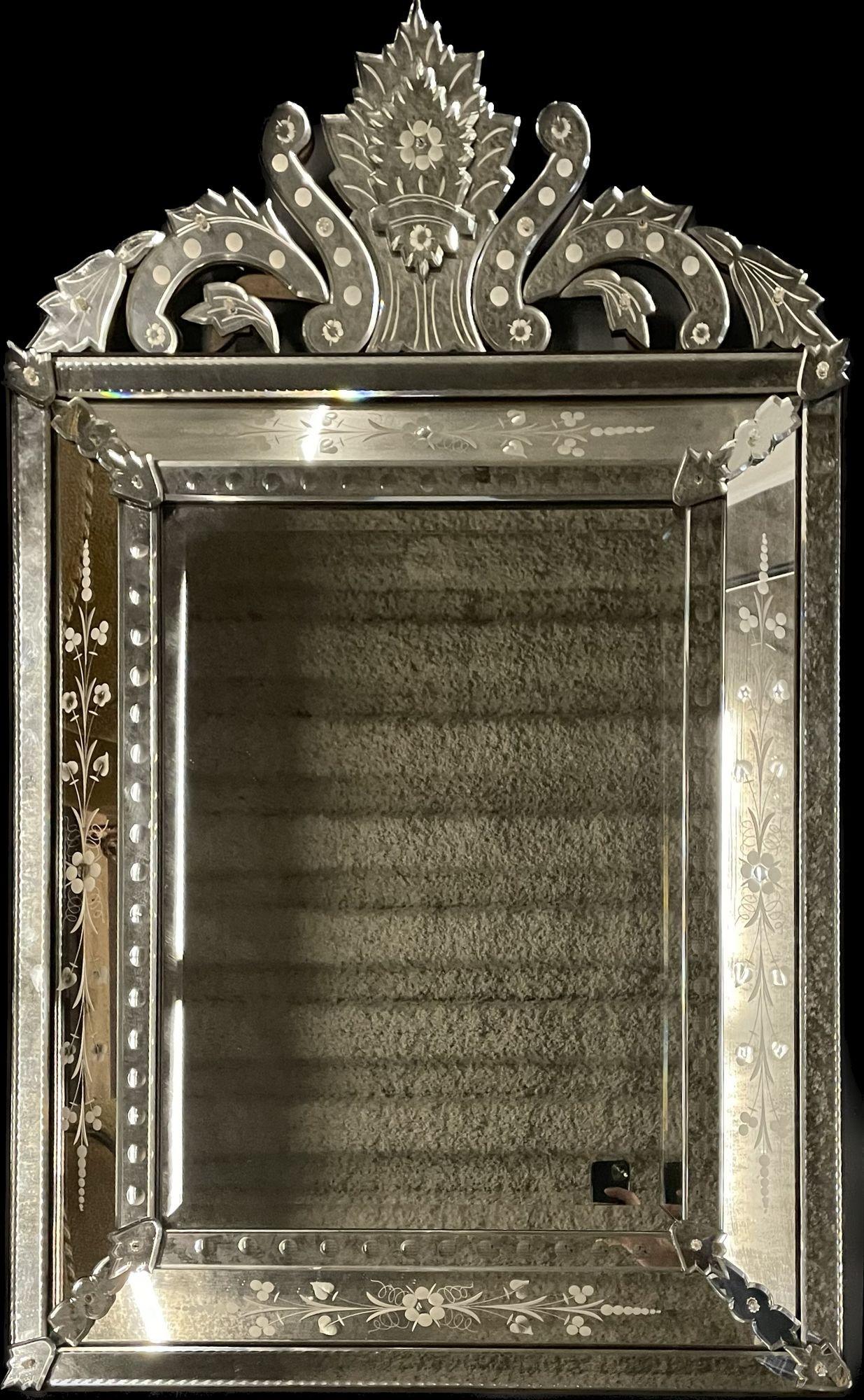 Victorian Venetian Etched Glass, Beveled Wall, Console, Pier Mirror