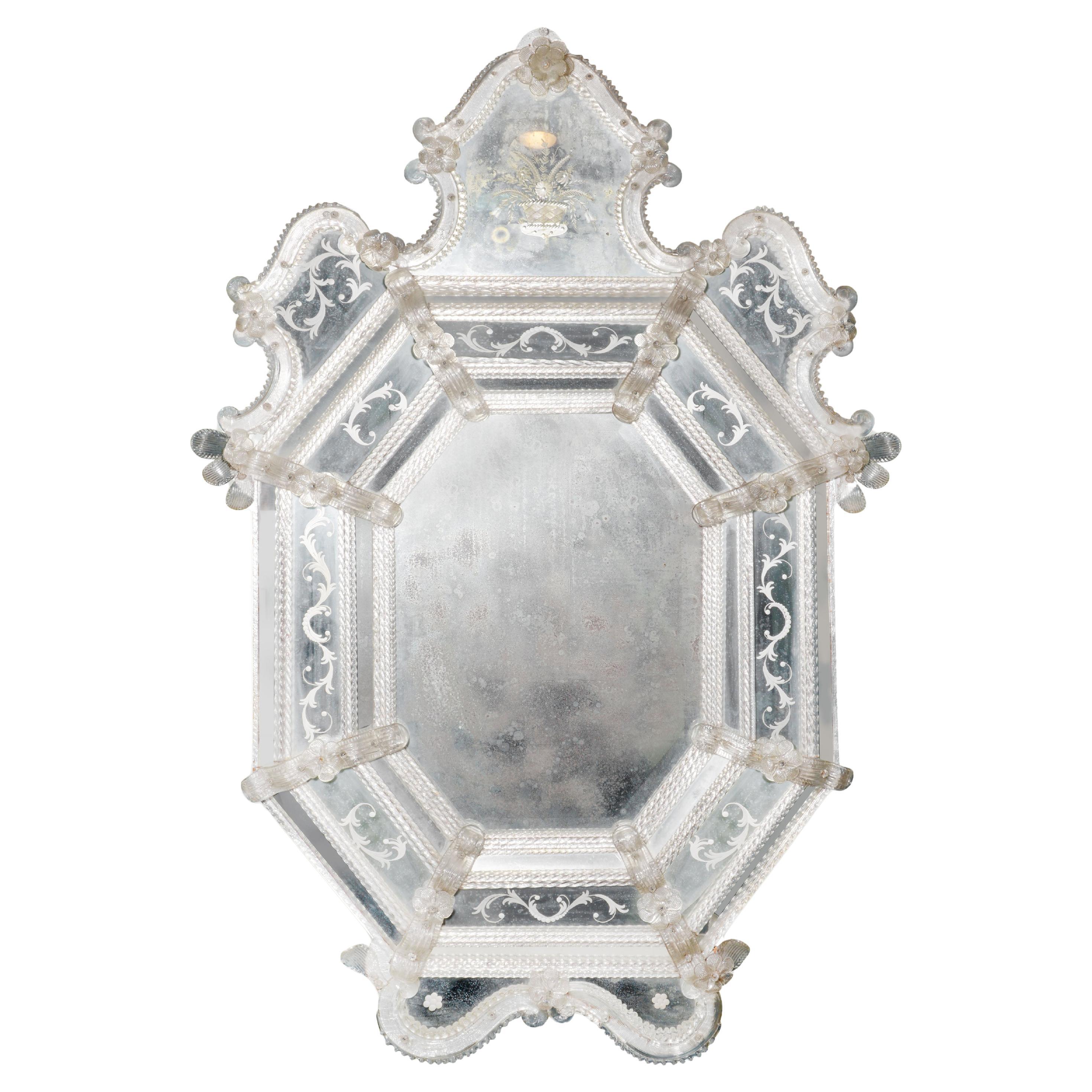 A Venetian Etched Glass Mirror For Sale