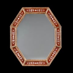 A Venetian Octagonal Red Verre Eglomise Mirror
