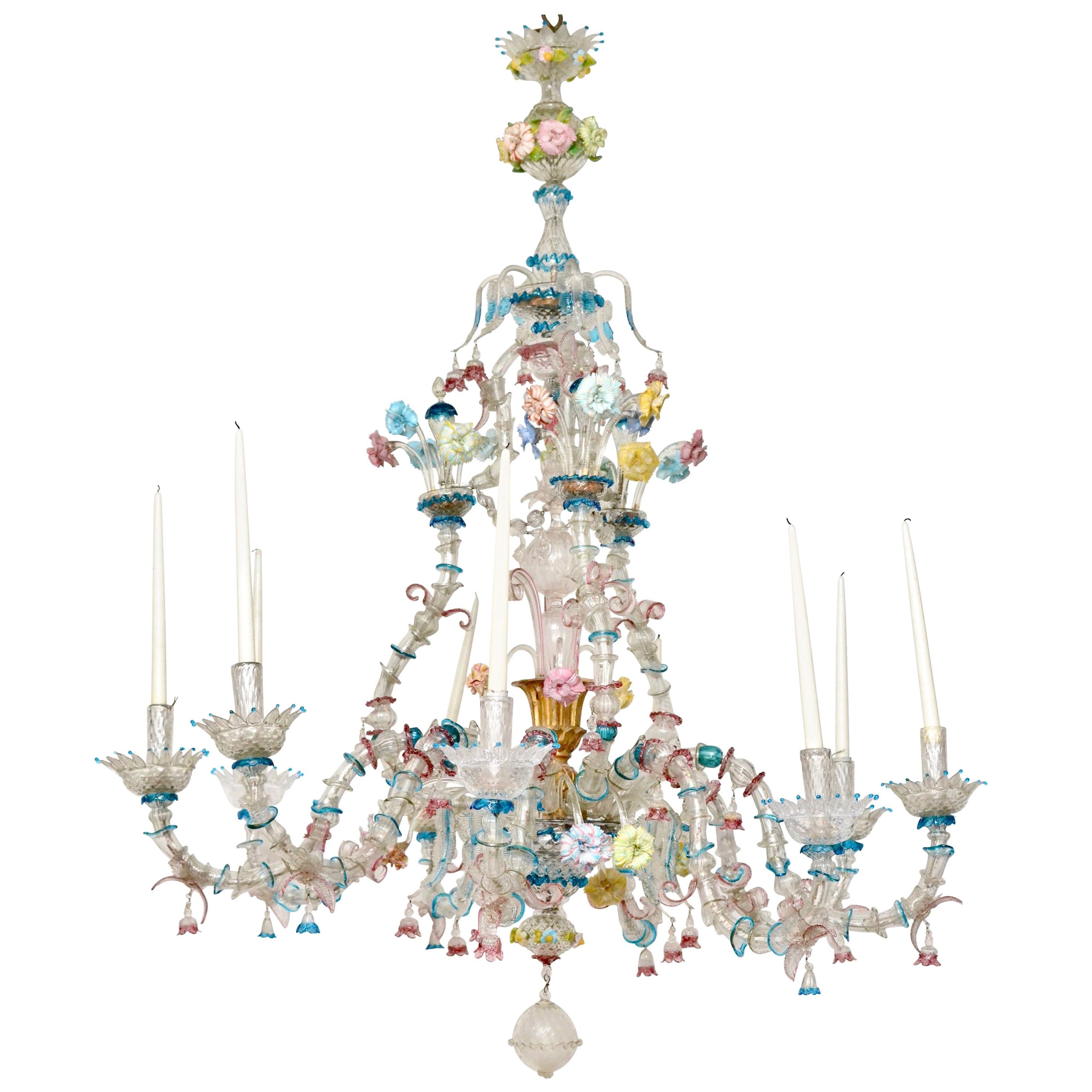 Venezianischer Kronleuchter aus polychromem Muranoglas mit 8 Lichtern