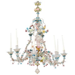 Antique Venetian Polychrome Murano Glass 8-Light Chandelier