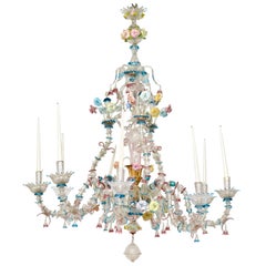 Antique Venetian Polychrome Murano Glass 8-Light Chandelier