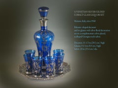 Venetian Silver Gilded Cobalt Glass Liquor Set