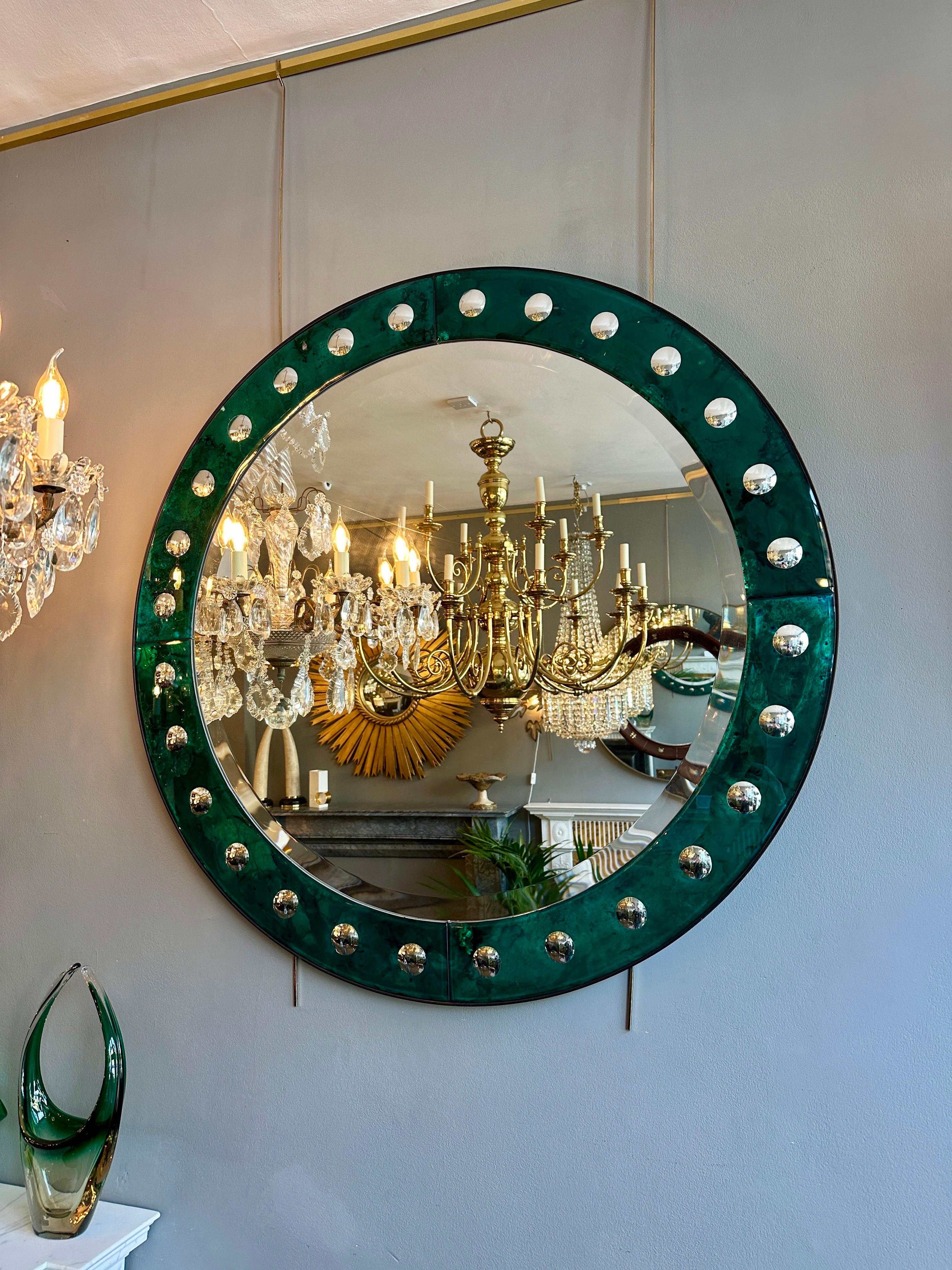 A Venetian Style Circular Emerald Green Bordered Mirror  4