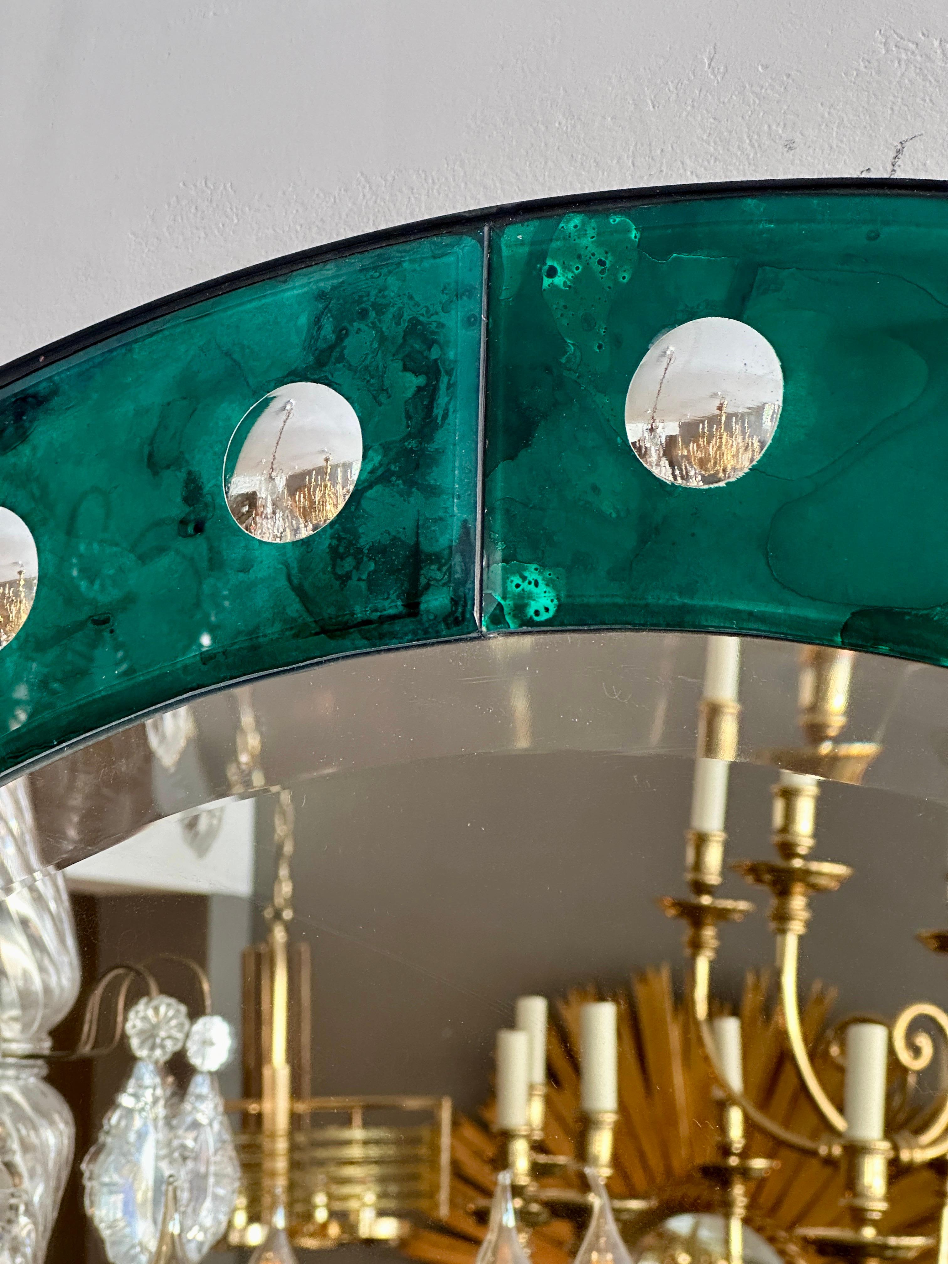 Contemporary A Venetian Style Circular Emerald Green Bordered Mirror 