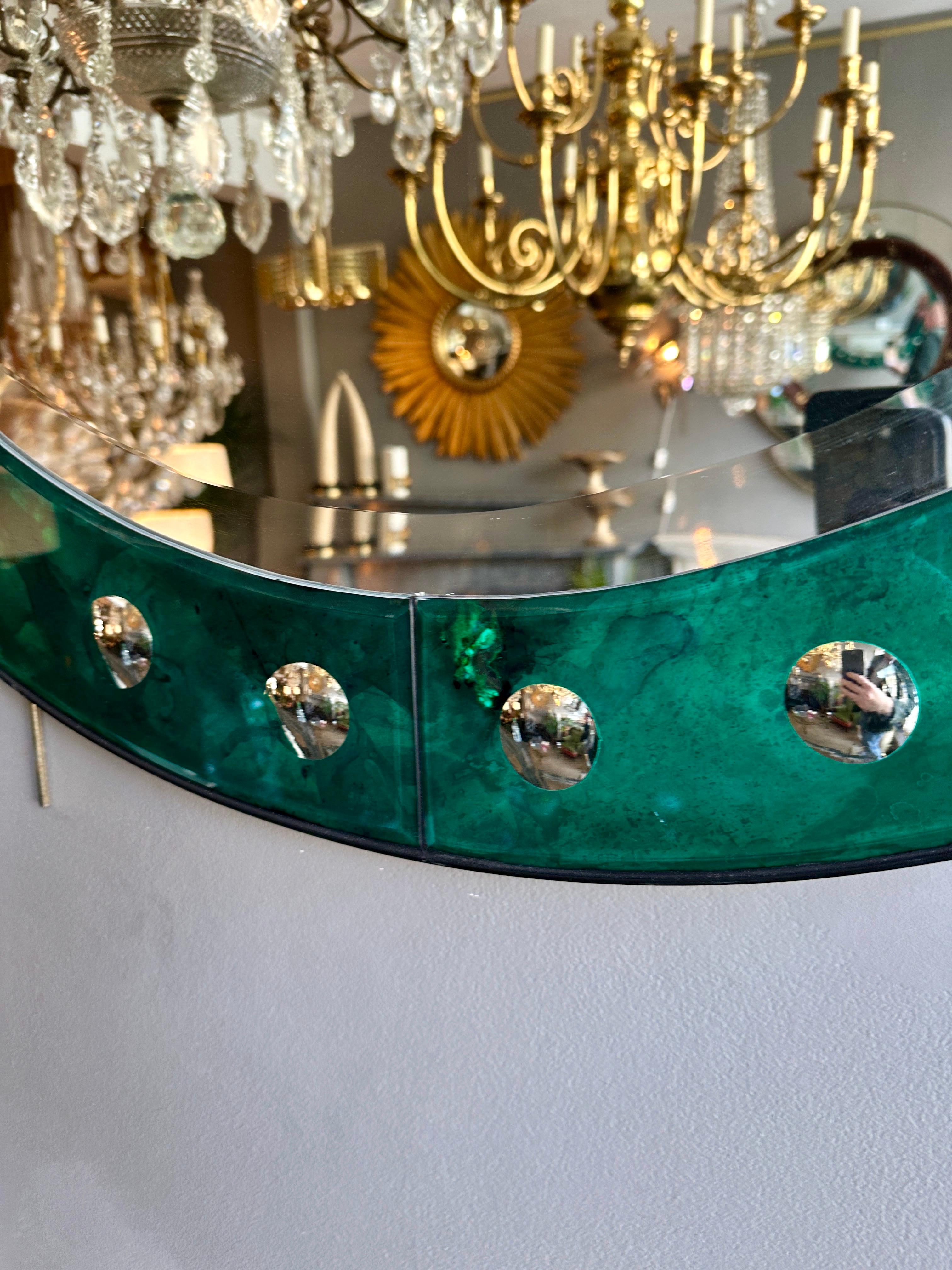 Glass A Venetian Style Circular Emerald Green Bordered Mirror  For Sale