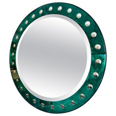 A Venetian Style Circular Emerald Green Bordered Mirror