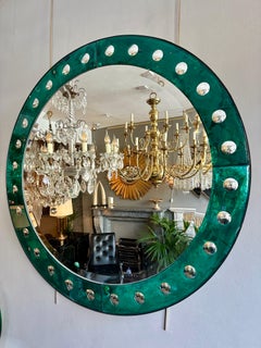 A Venetian Style Circular Emerald Green Bordered Mirror 