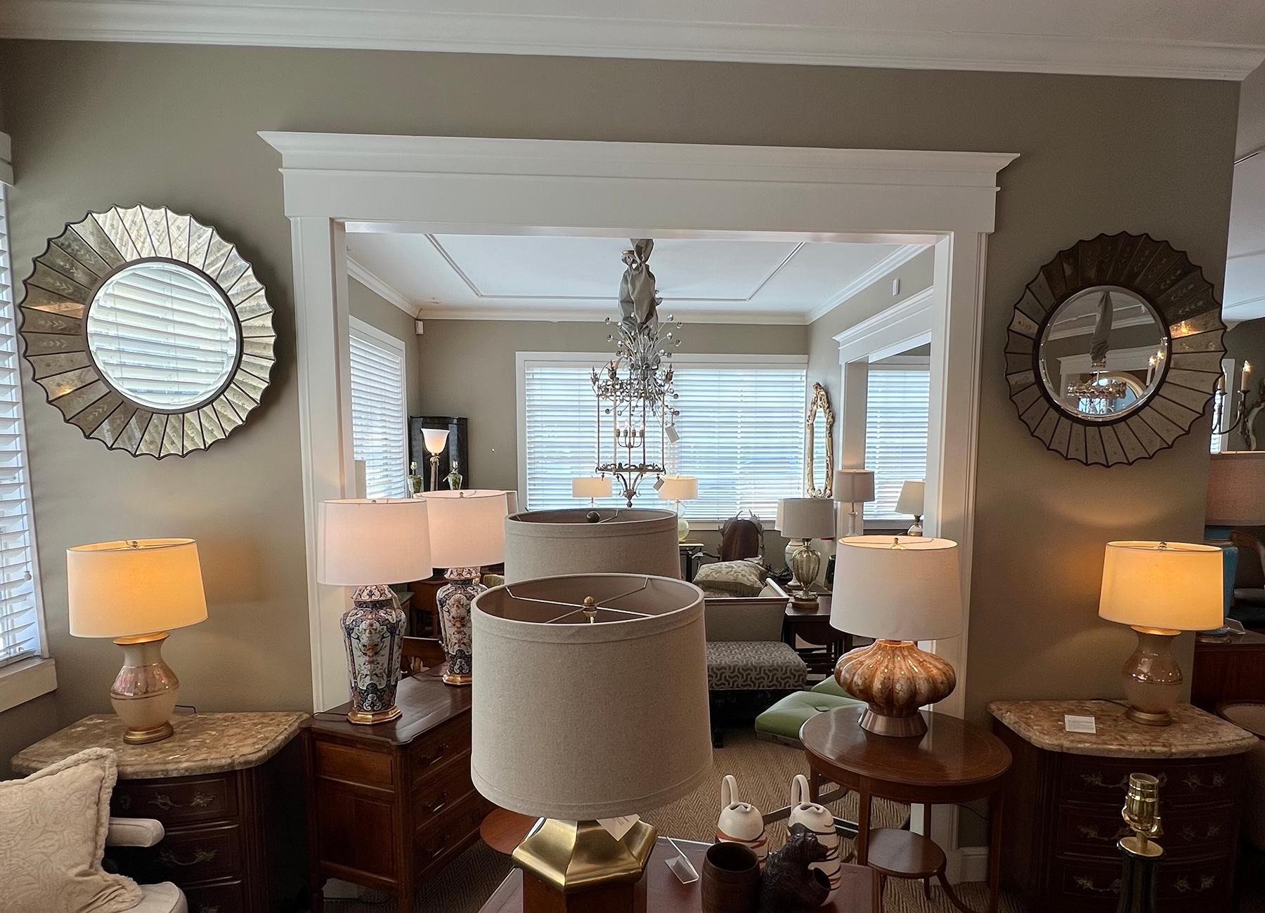 Late 20th Century Pair Venetian Style Reverse-etched Glass Sunburst Mirrors For Sale