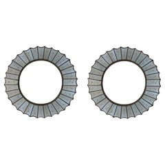 Pair Venetian Style Reverse-etched Glass Sunburst Mirrors