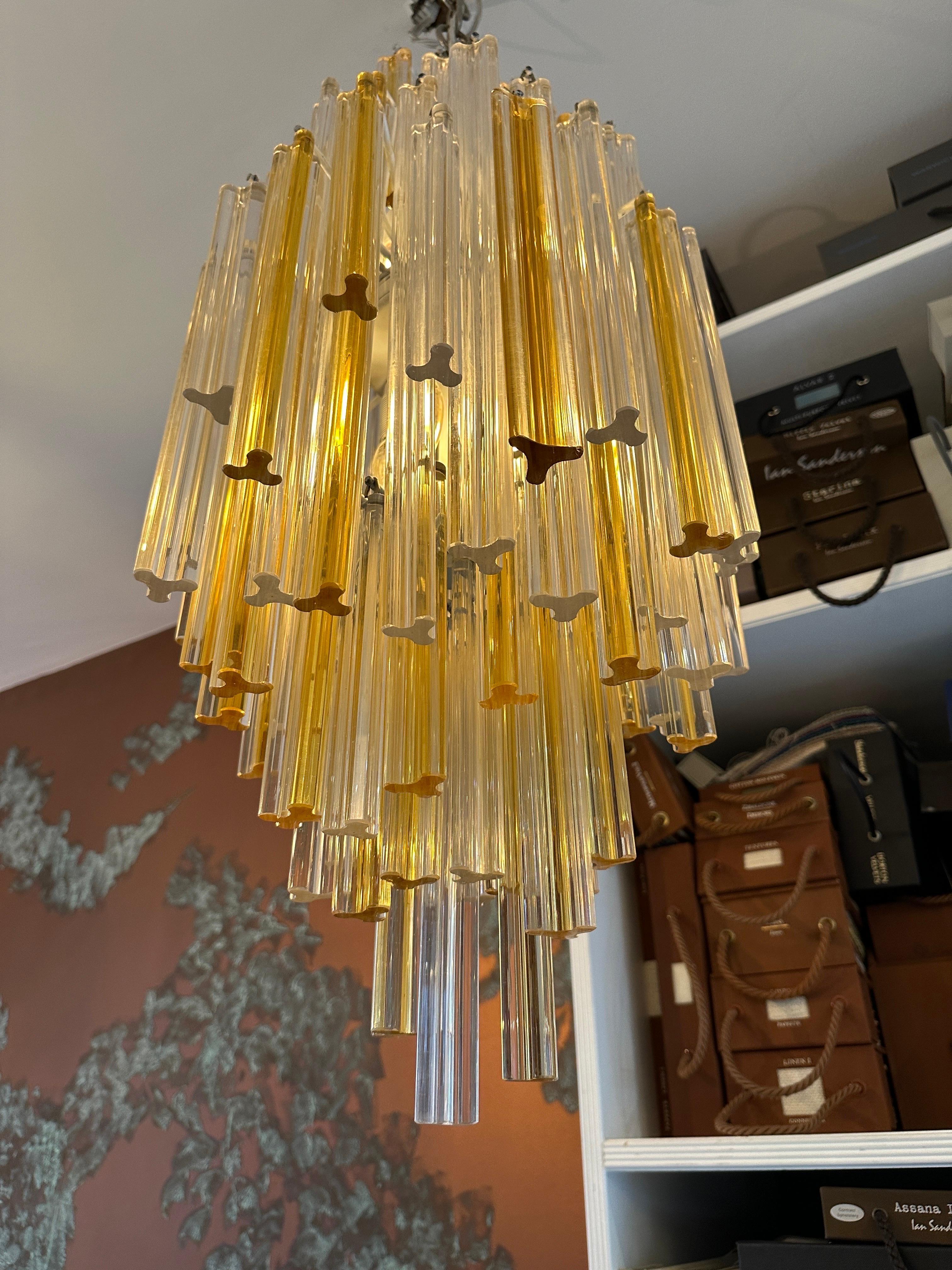 A Venini Murano Amber and Clear Glass Pendant Chandelier  For Sale 3