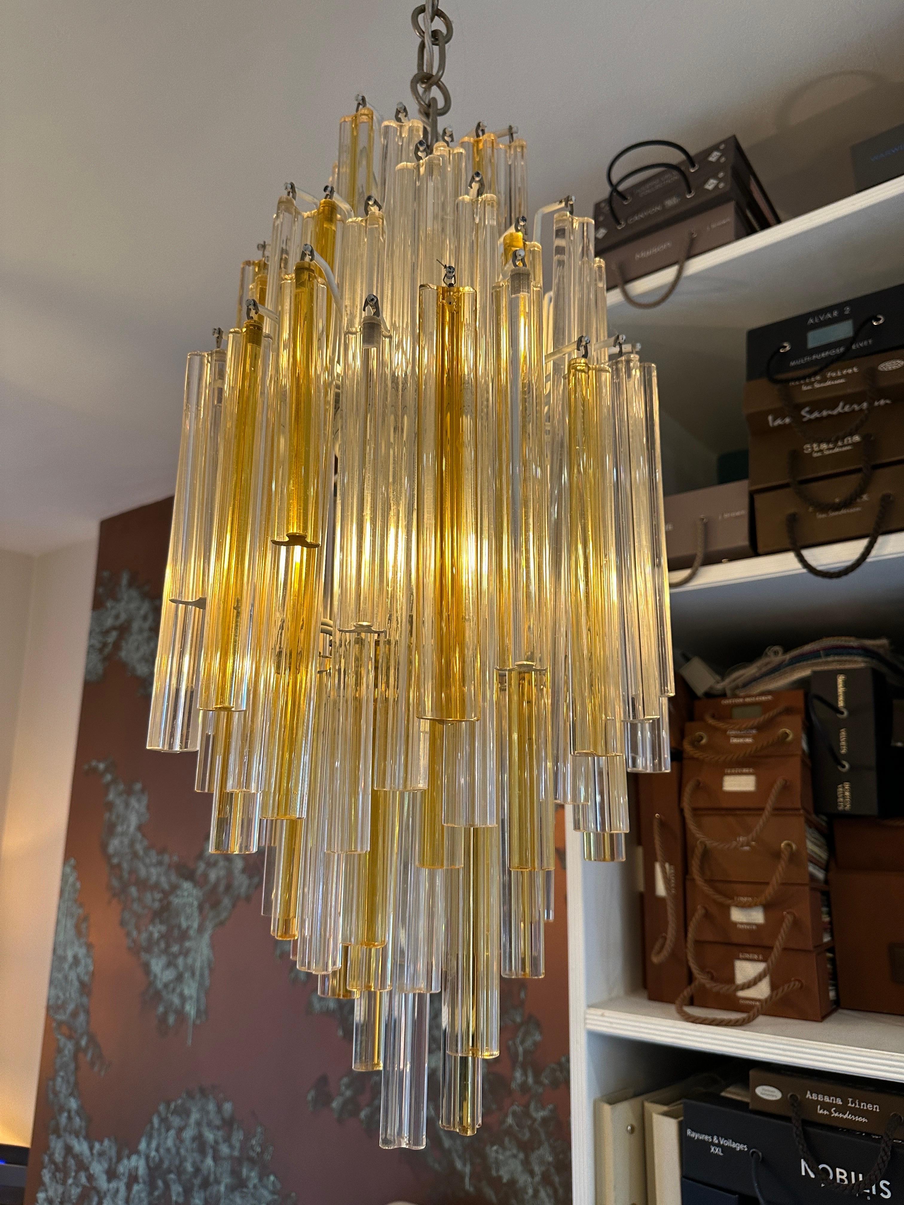 Mid-Century Modern A Venini Murano Amber and Clear Glass Pendant Chandelier  For Sale