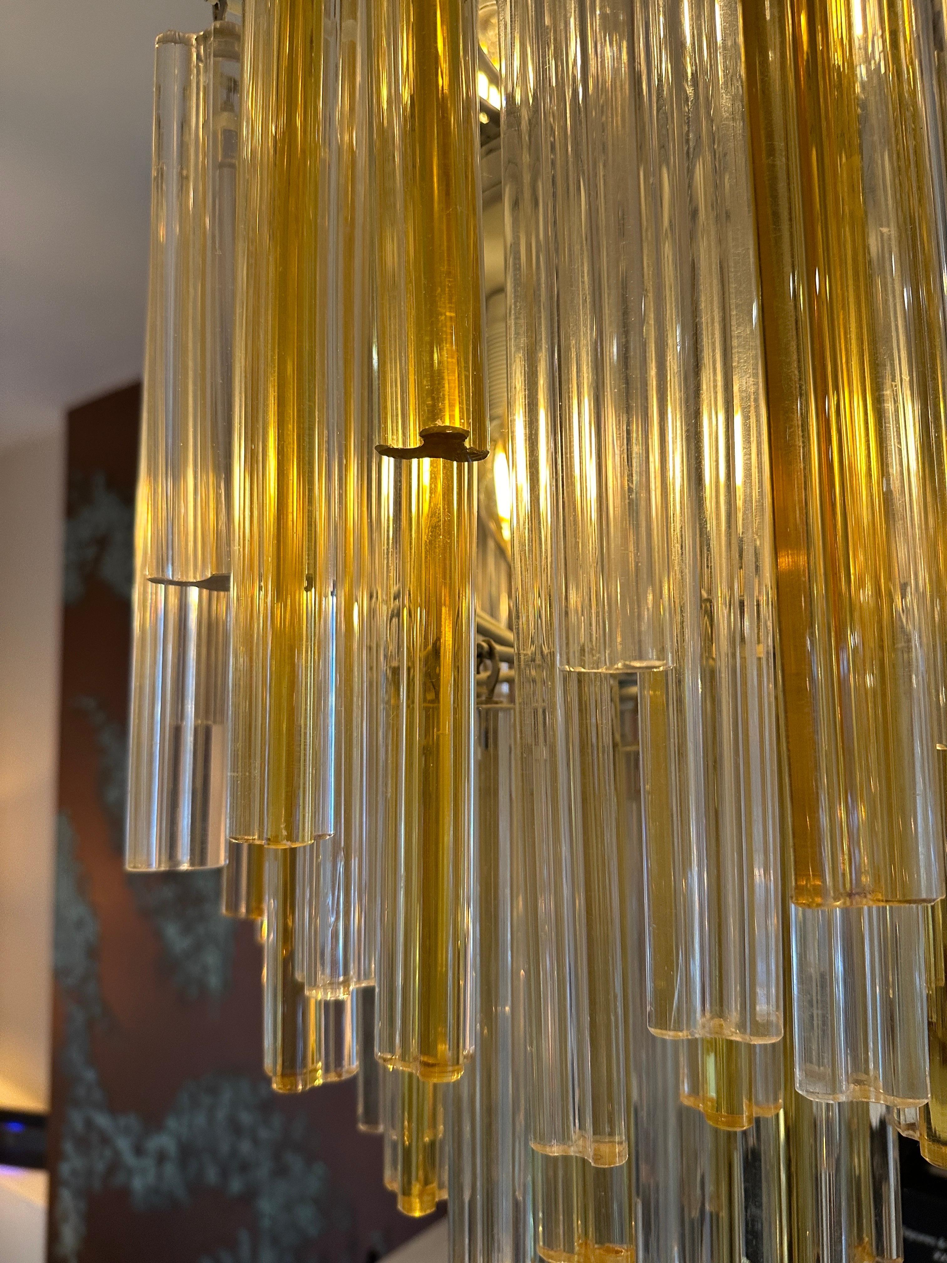Italian A Venini Murano Amber and Clear Glass Pendant Chandelier  For Sale