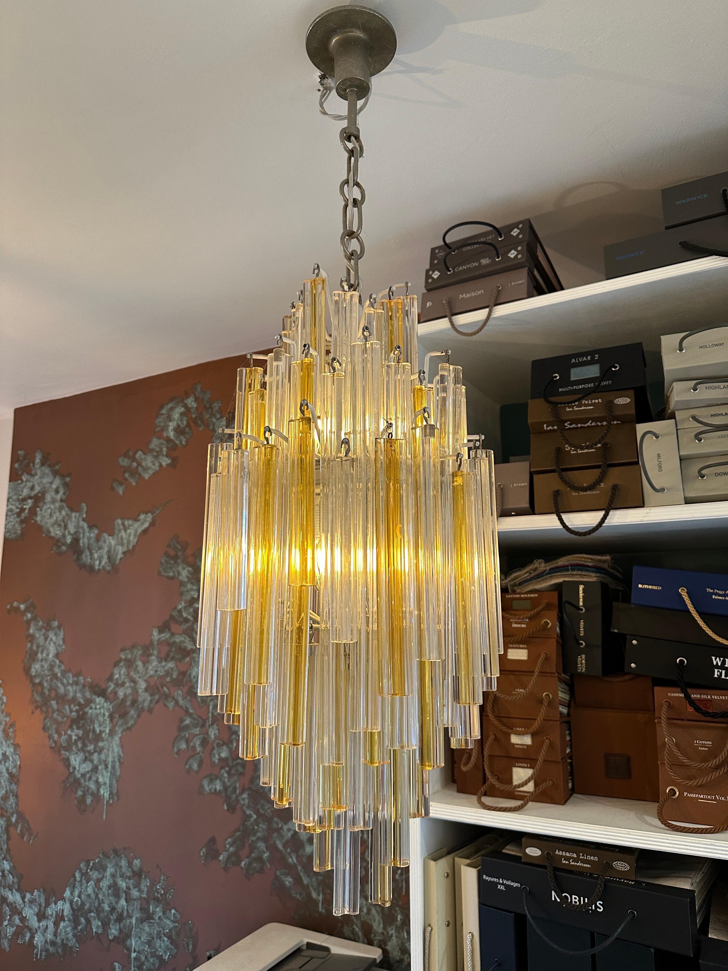 A Venini Murano Amber and Clear Glass Pendant Chandelier  For Sale 1