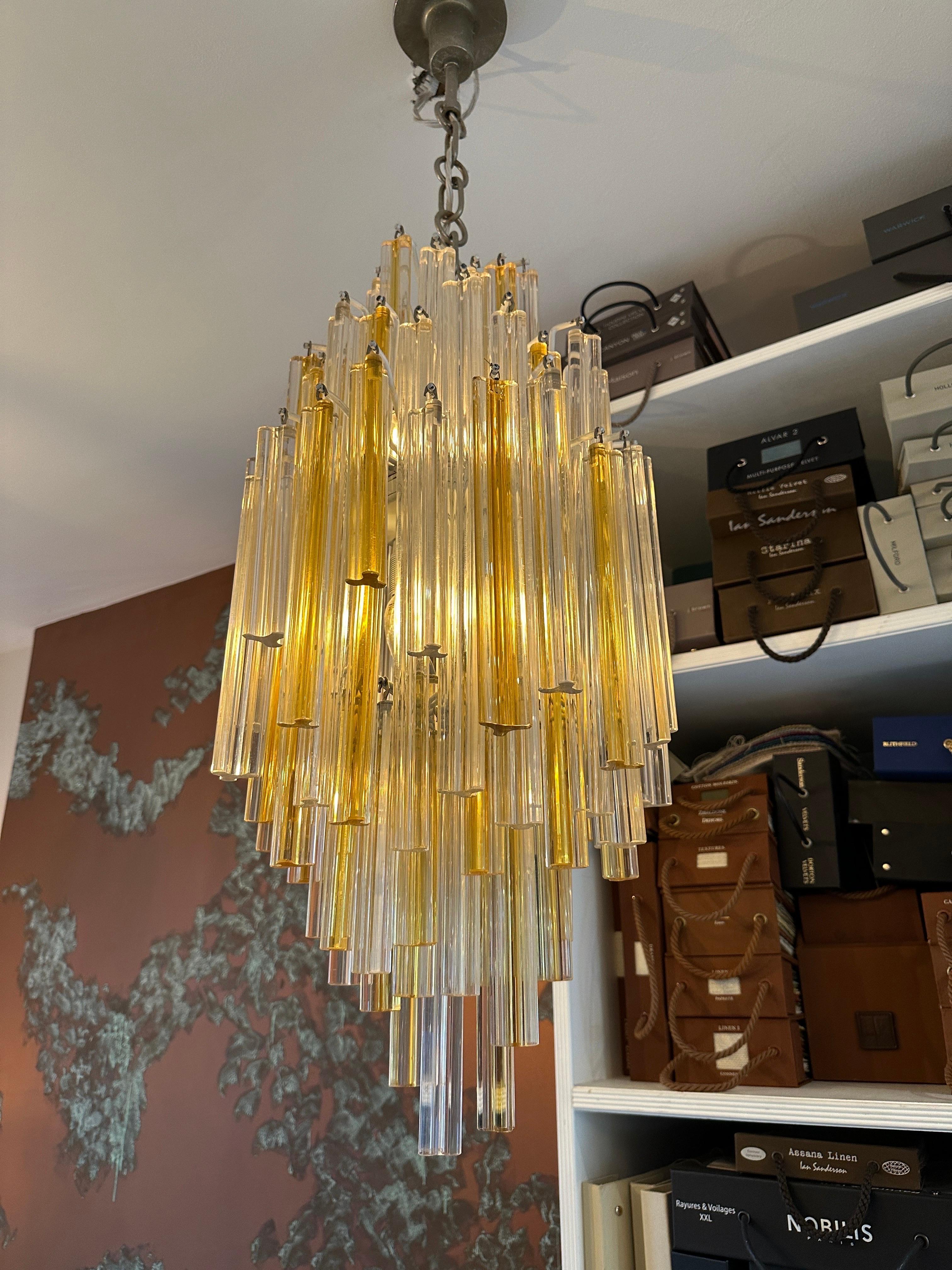 A Venini Murano Amber and Clear Glass Pendant Chandelier  For Sale 2