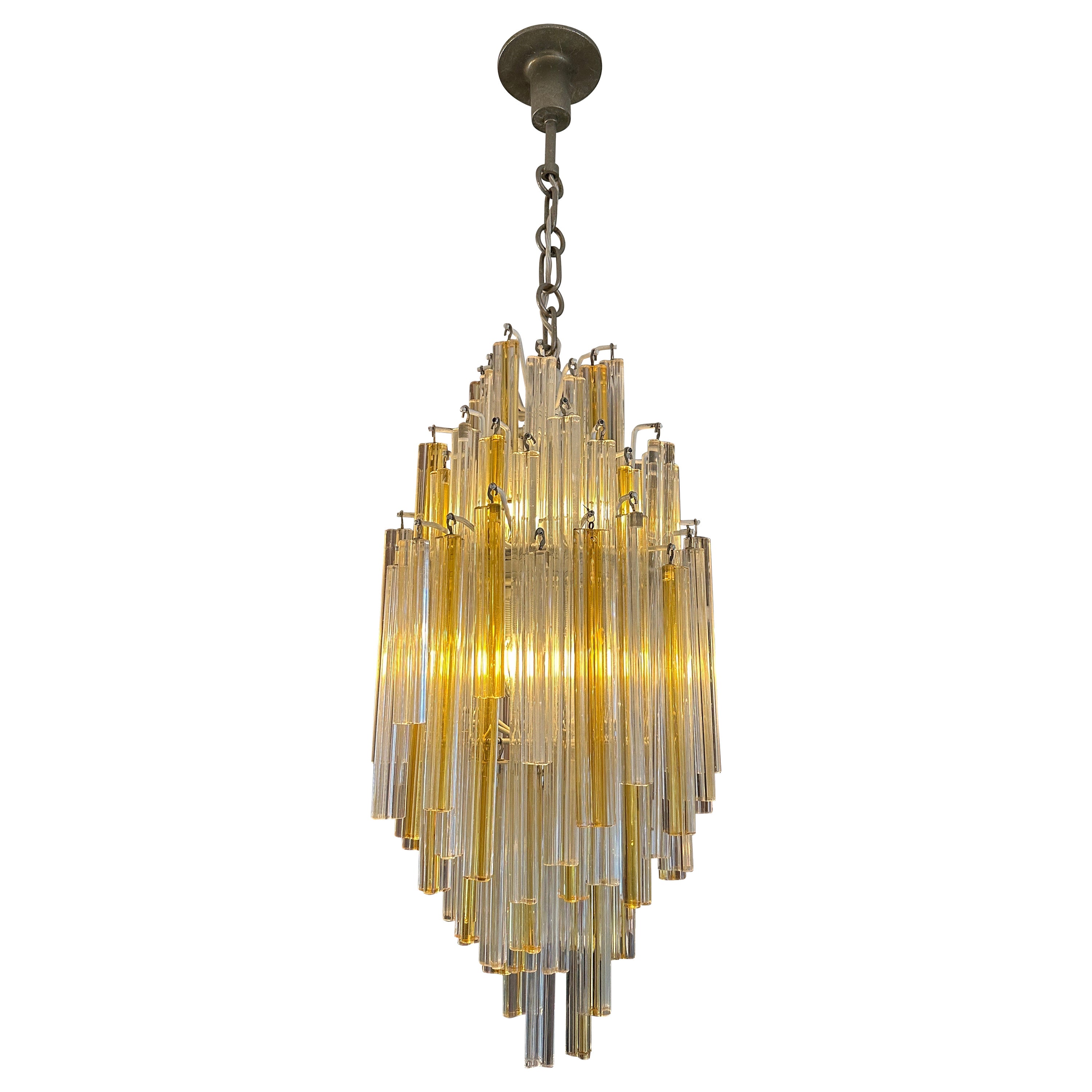 A Venini Murano Amber and Clear Glass Pendant Chandelier