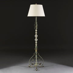 Verdigris and Glass Floor Lamp After Maison Bagues