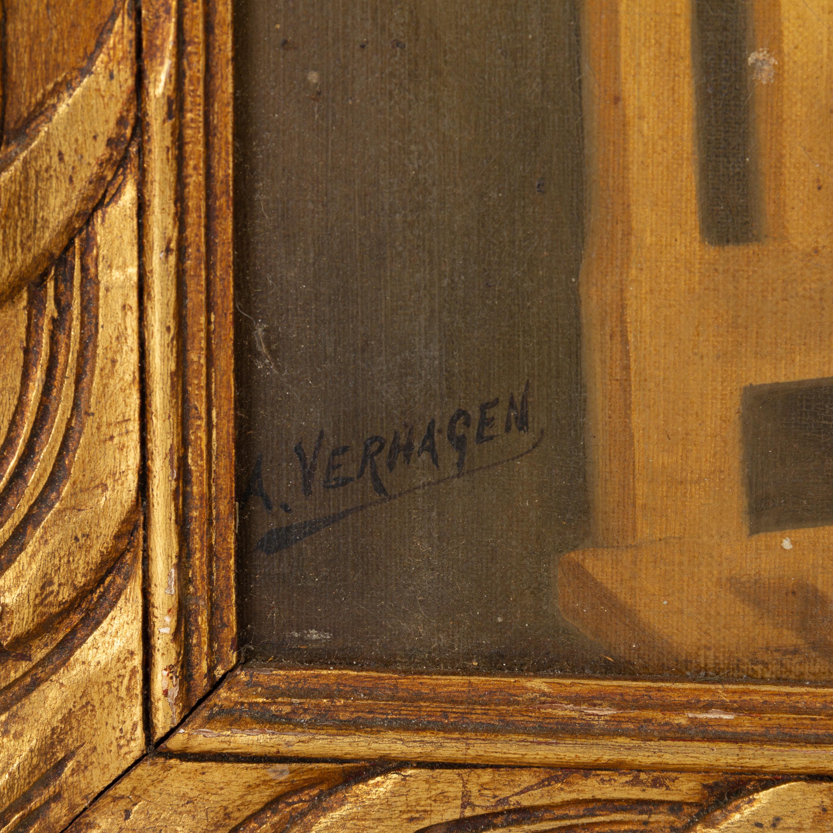 XIXe siècle A. Verhagen Dutch Portrait Seated Woman 19th Century Signed Oil Painting en vente