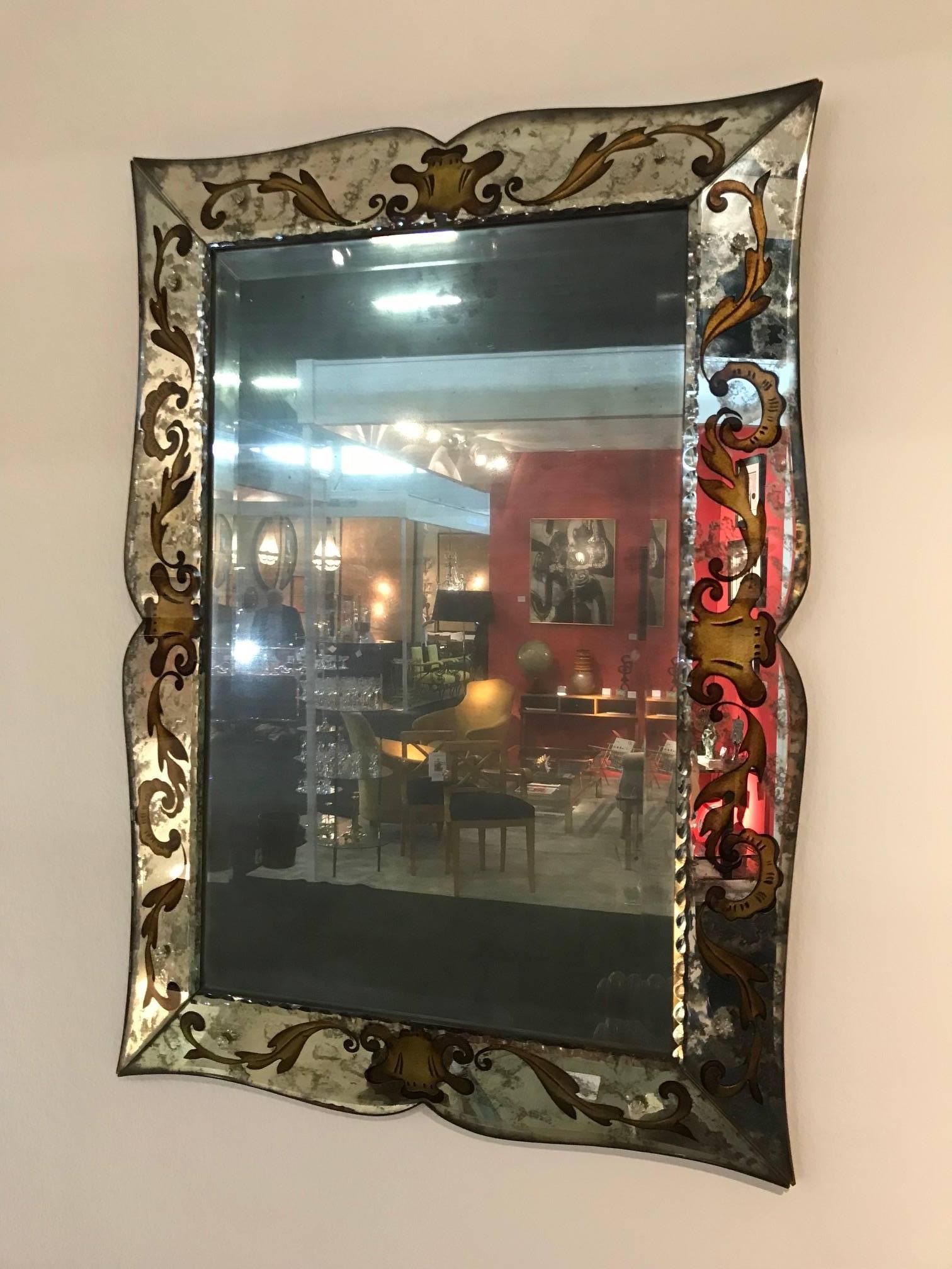 Verre Eglomise Mirror French, circa 1970s In Good Condition For Sale In London, GB