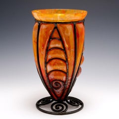 A Verrerie D'Art Lorraine Glass With Wrought Iron Frame, c1925