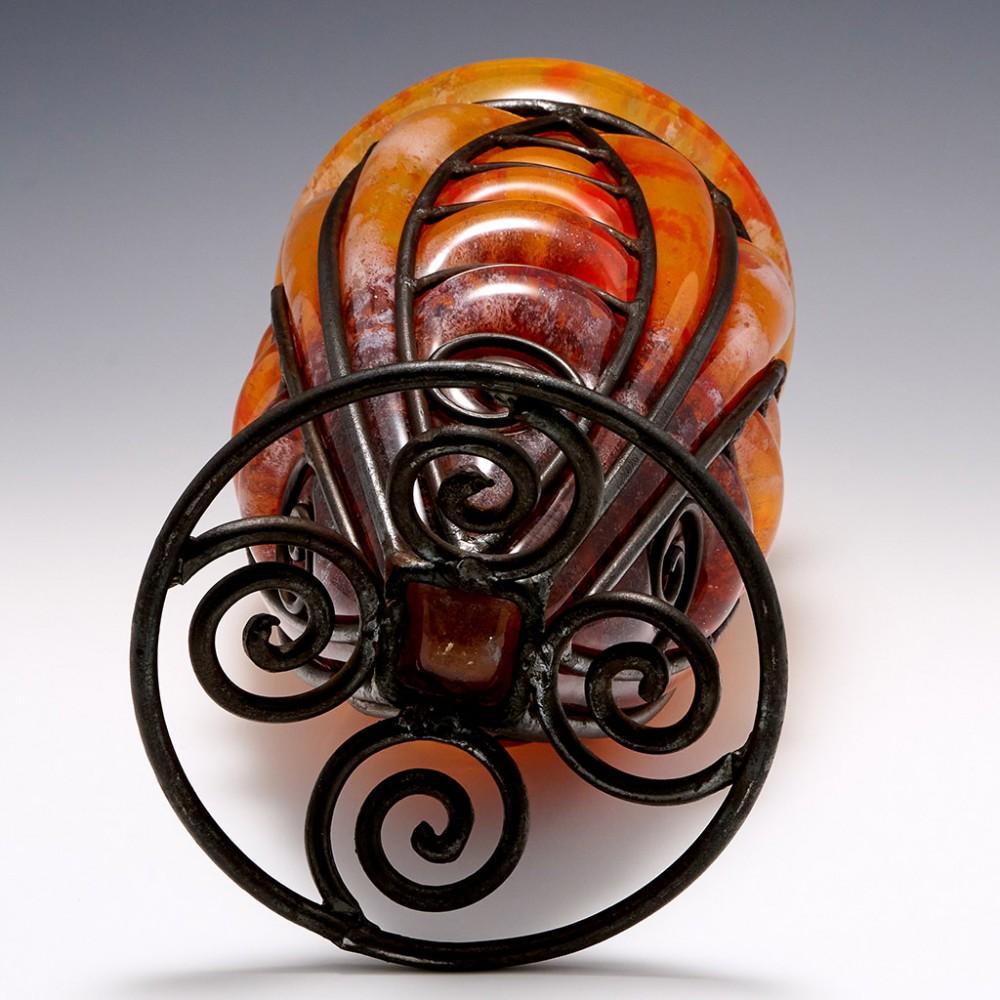 20th Century A Verrerie D'Art Lorraine Glass With Wrought Iron Frame, c1925