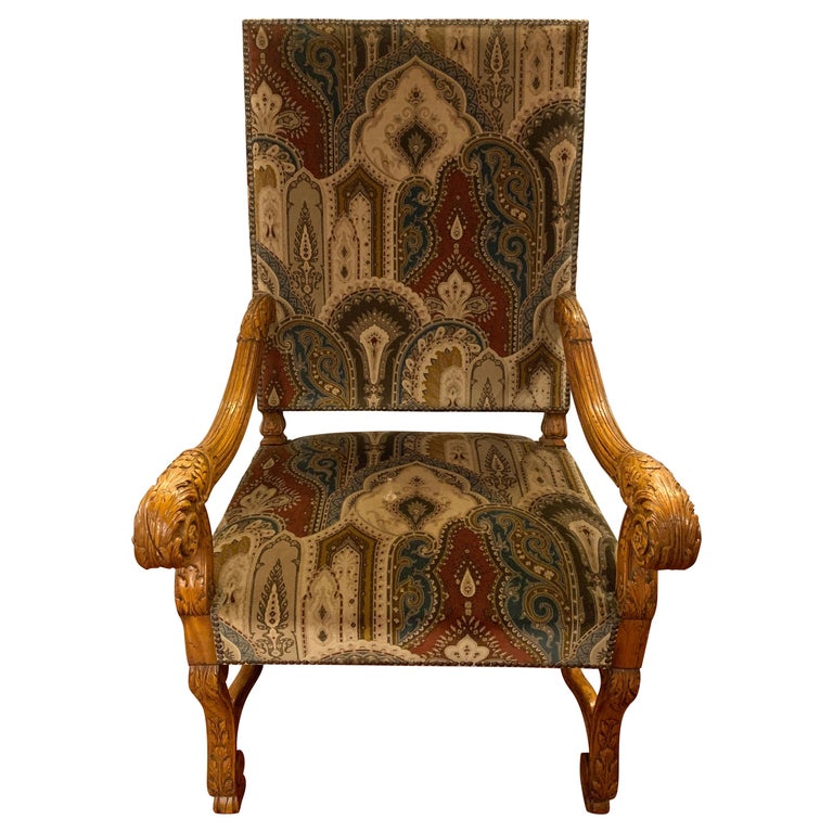 Versace Style Fabric Throne Chair, circa 1930s For Sale at 1stdibs